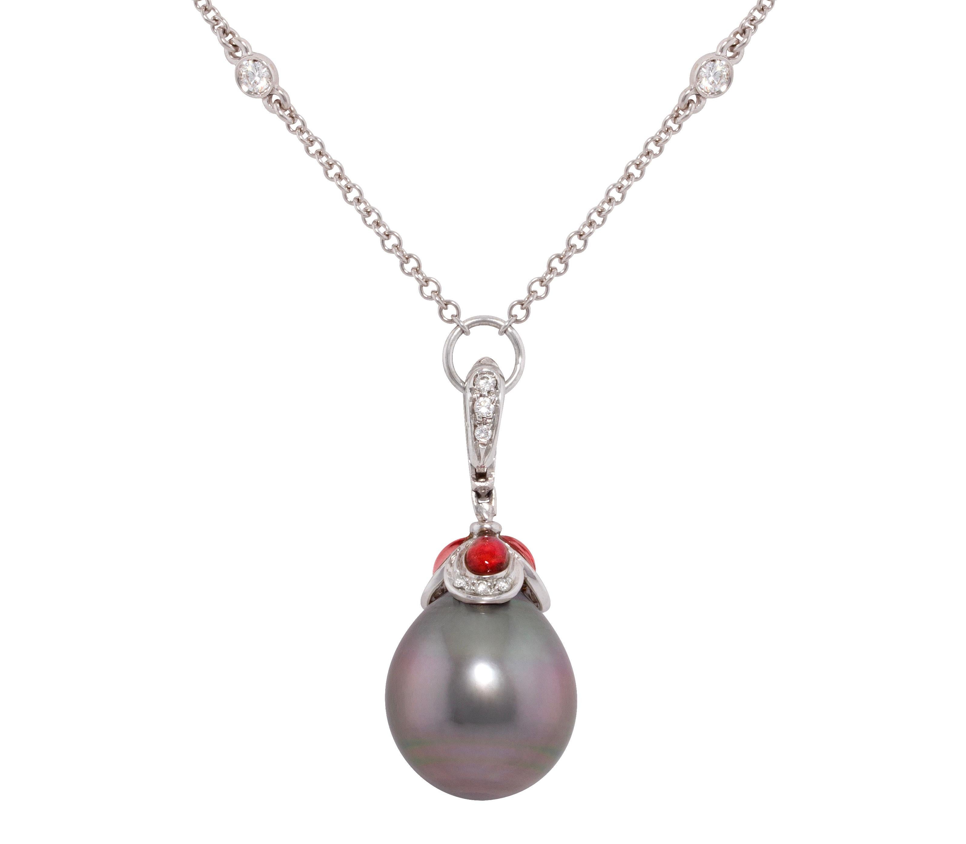 Ella Gafter Pearl Diamond Pendant Necklace For Sale