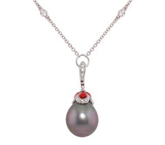 Ella Gafter Pearl Diamond Pendant Necklace