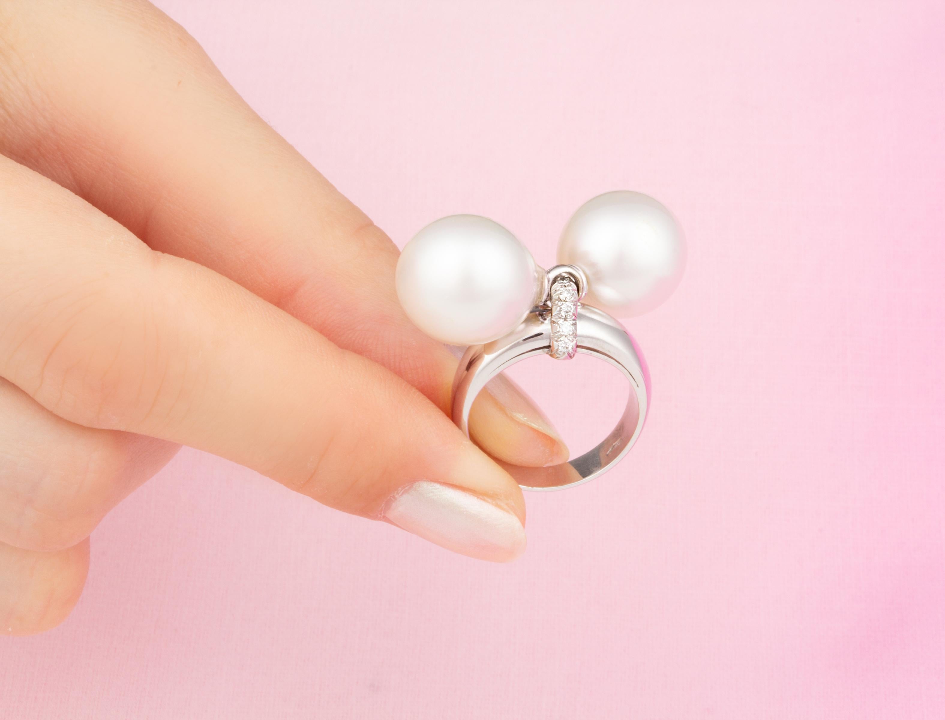 Women's South Sea Pearl and Diamond Ring Whimsical Design by Ella Gafter For Sale