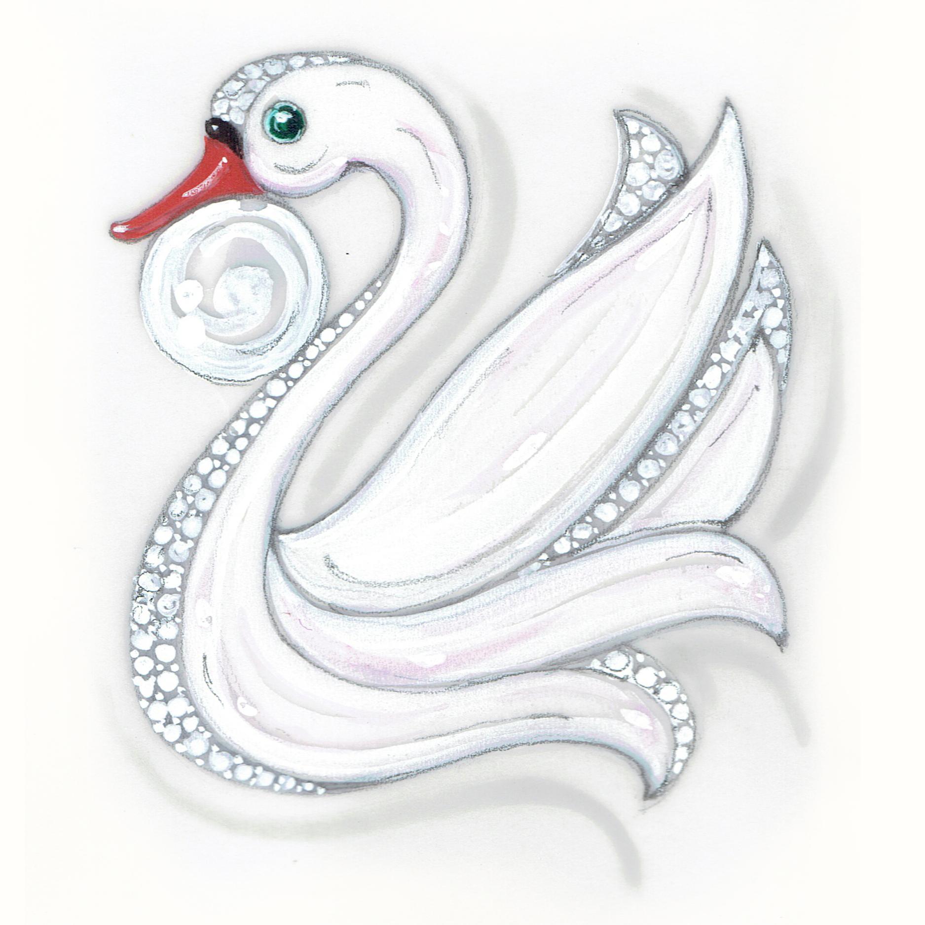 Ella Gafter Swan Diamond 18mm Pearl Pin Brooch   For Sale 7