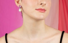 Heart Shape Pink Sapphire Pearl Diamond Earrings Flower Design by Ella Gafter