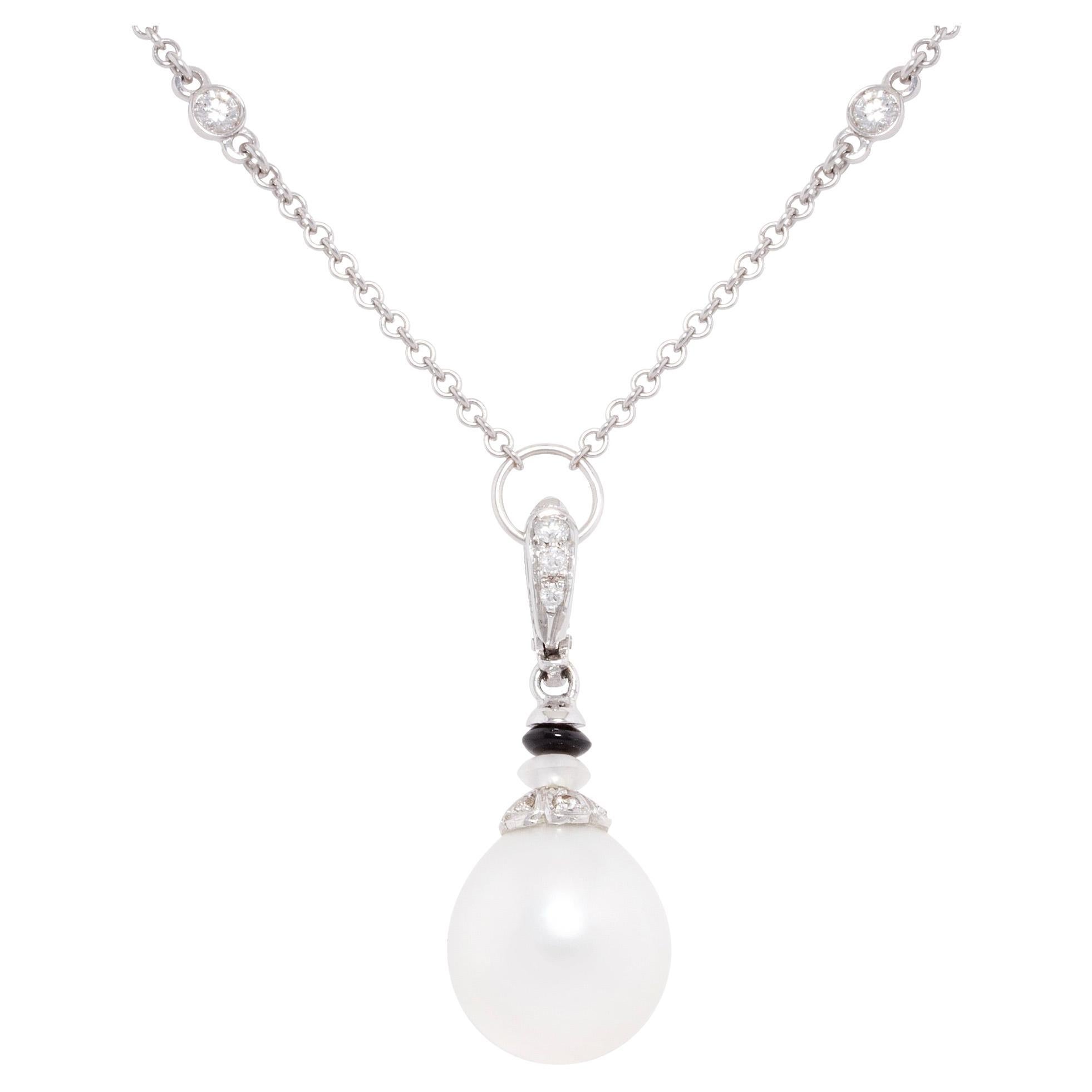 Ella Gafter Pearl Onyx Pendant Necklace For Sale