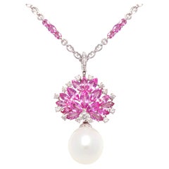 Used Ella Gafter Pearl Pink Sapphire Diamond Necklace