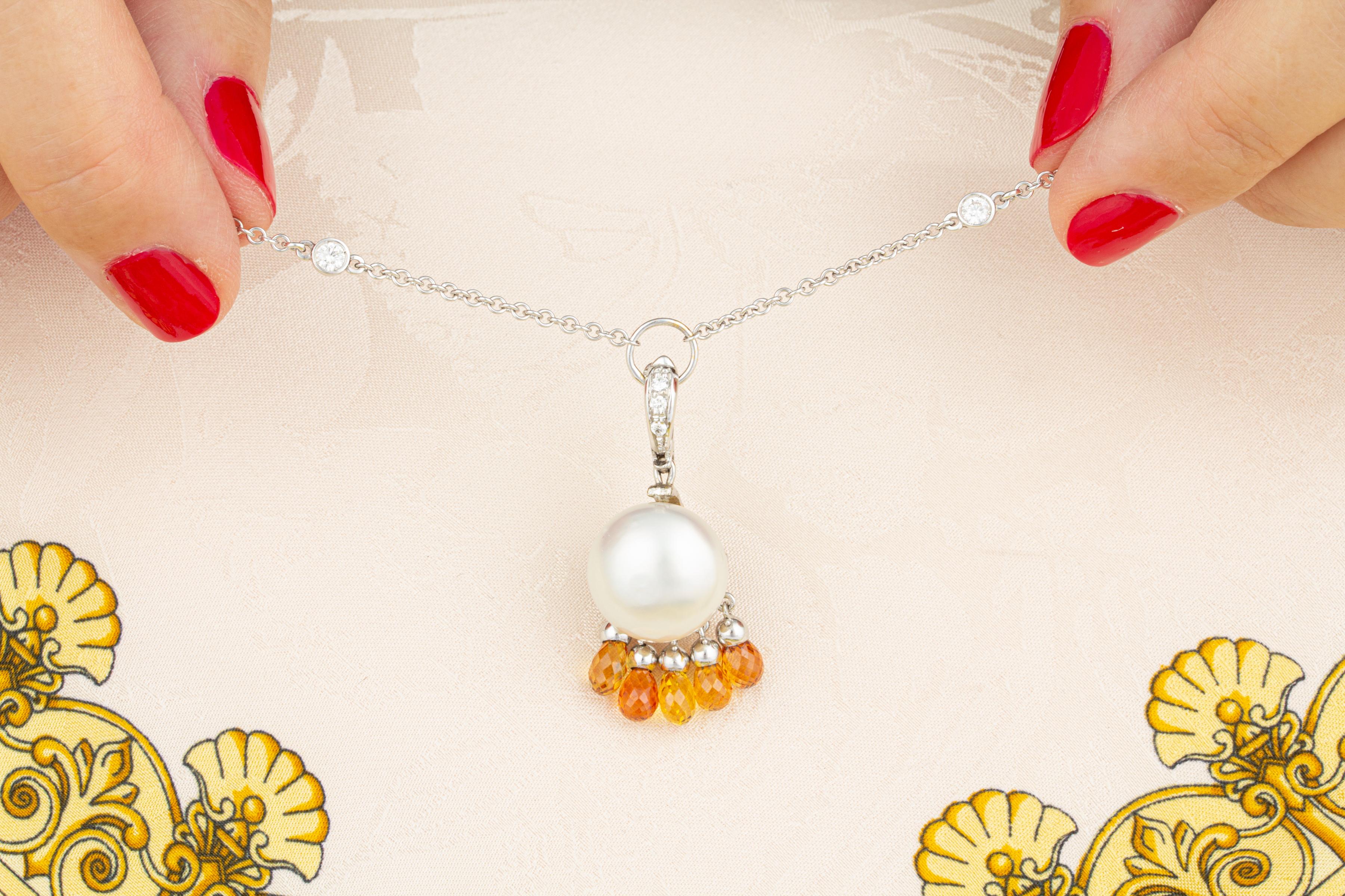 Briolette Cut Ella Gafter Pearl Sapphire Diamond Necklace For Sale