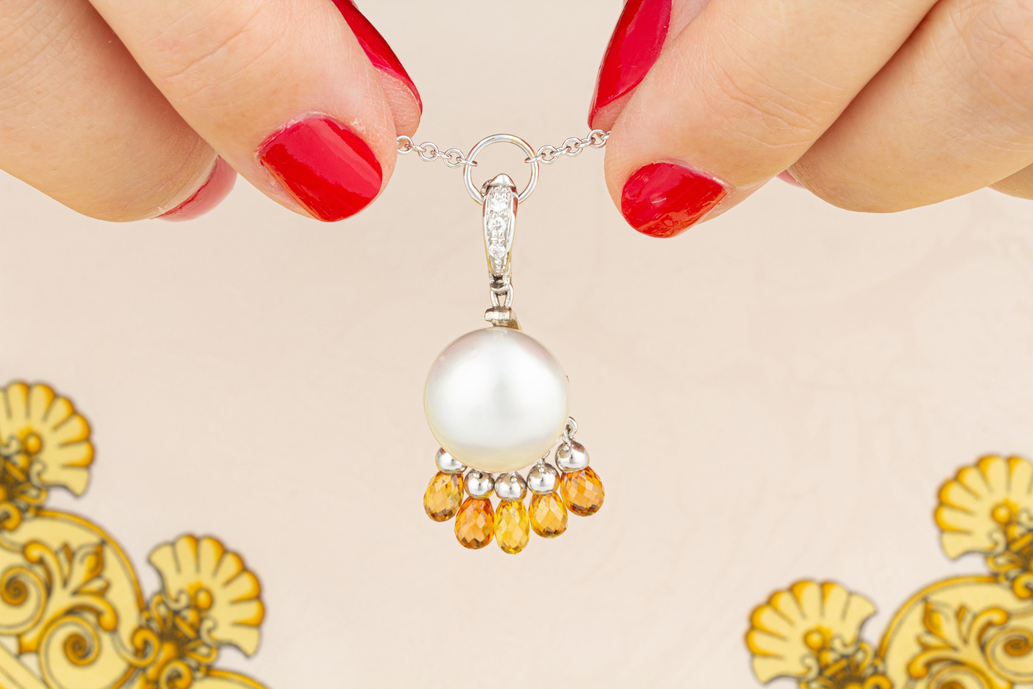 Ella Gafter Perle Saphir Diamant Halskette im Zustand „Neu“ im Angebot in New York, NY
