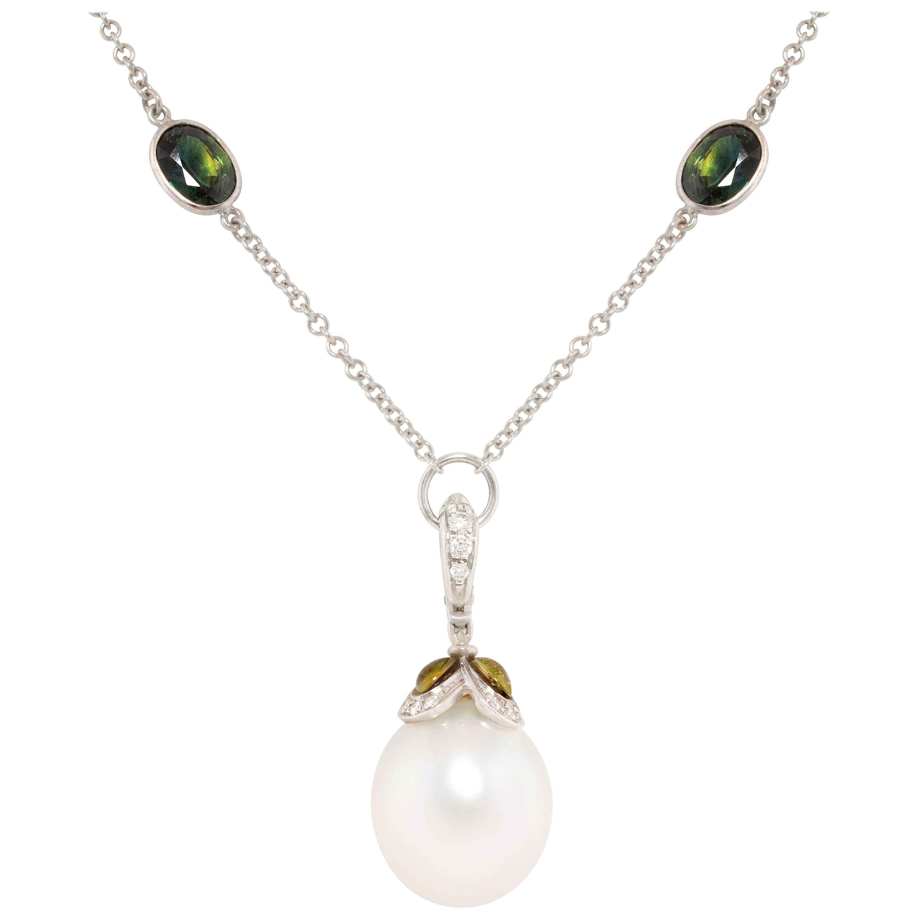 Pearl Sapphire Diamond Pendant Necklace Design by Ella Gafter