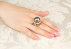 Tahitian Pearl Diamond Sapphire Briolette Ring Design by Ella Gafter