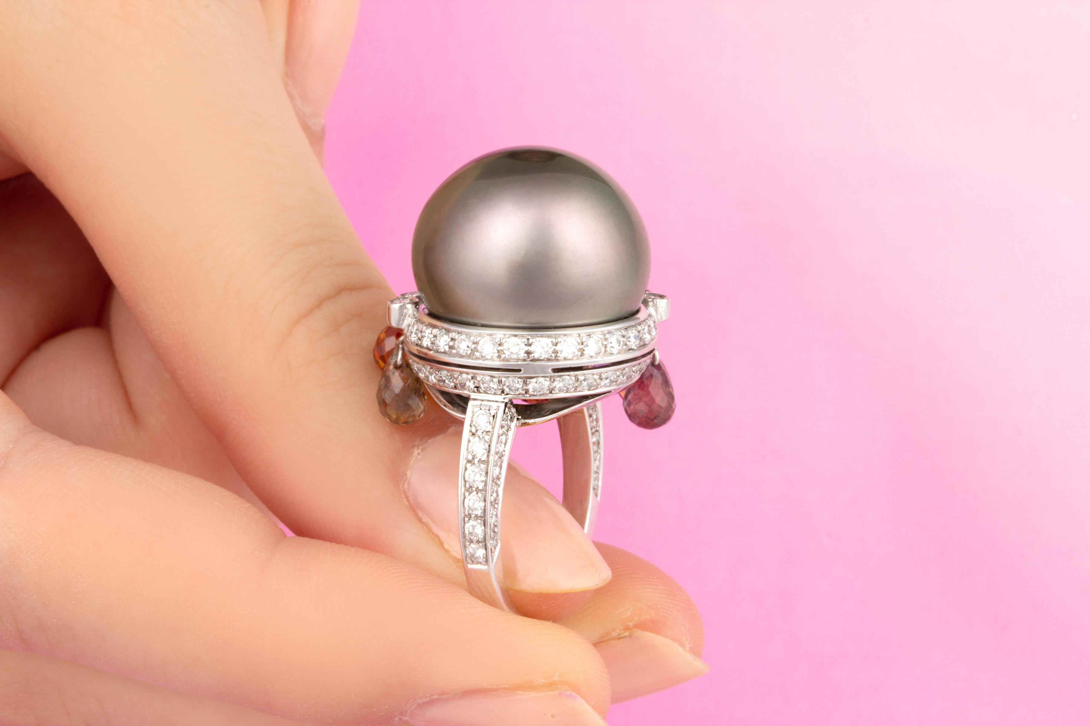 Briolette Cut Ella Gafter Pearl Sapphire Diamond Ring For Sale