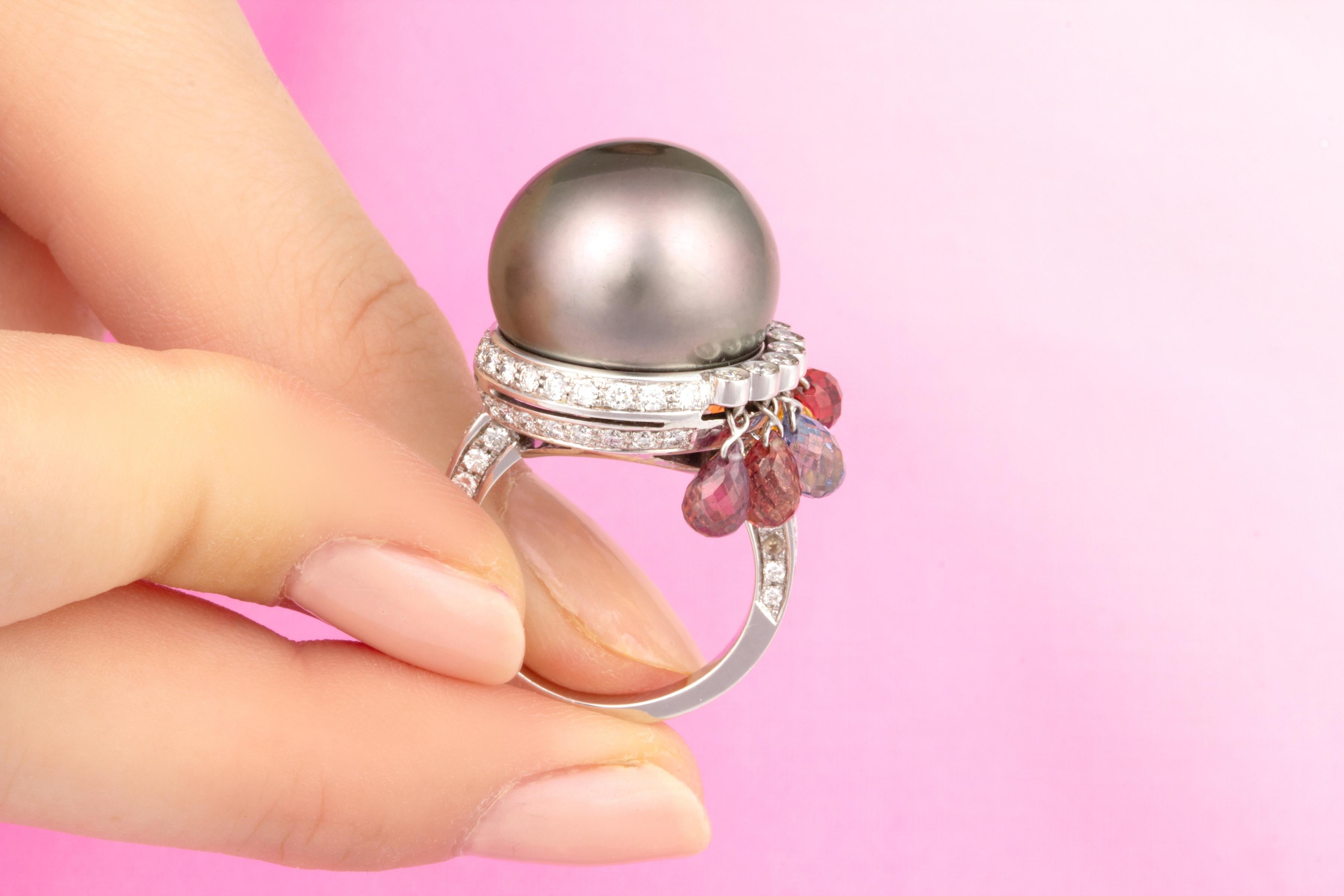 Ella Gafter Pearl Sapphire Diamond Ring In New Condition For Sale In New York, NY