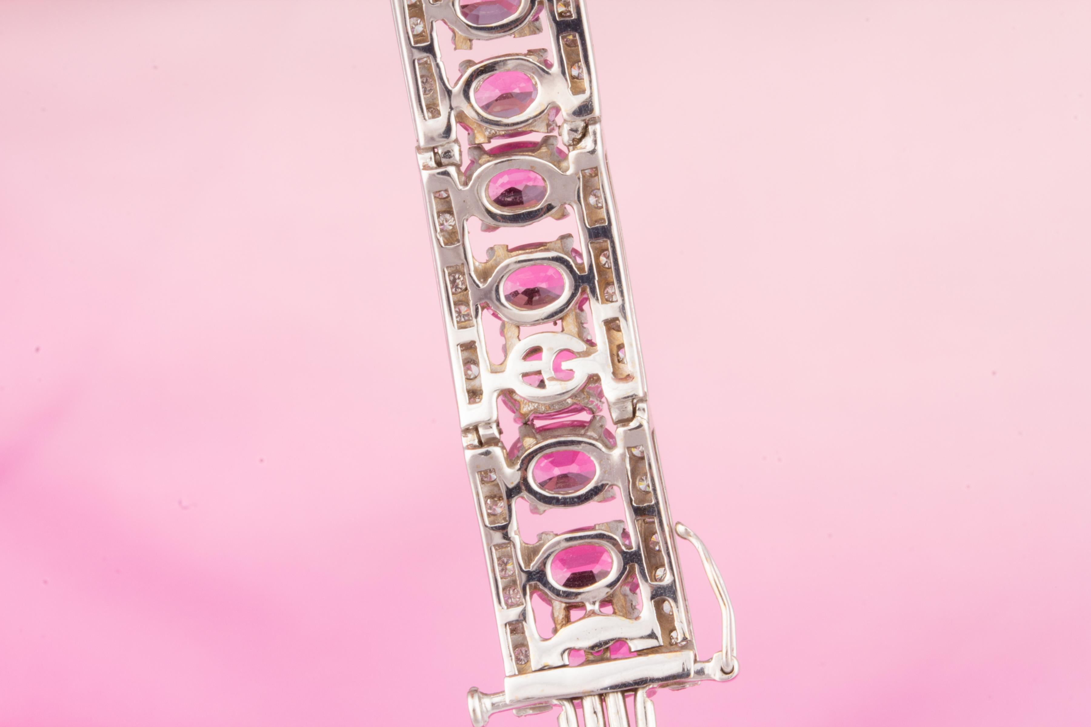Artist Ella Gafter Pink Sapphire and Diamond Bangle Bracelet For Sale
