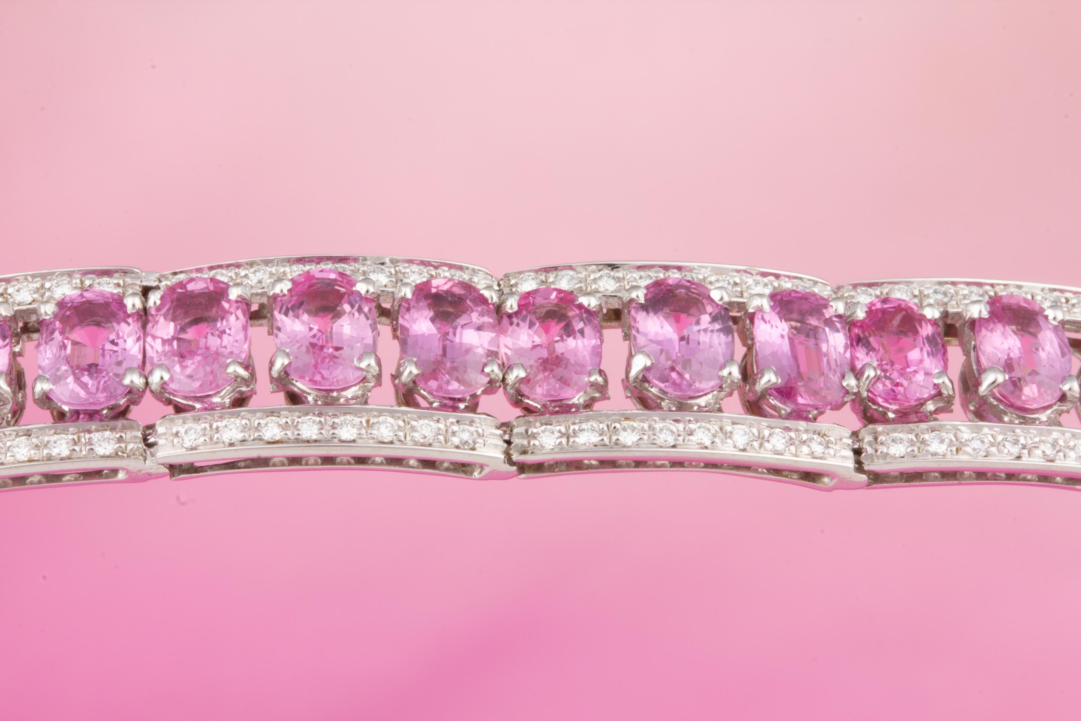 Brilliant Cut Ella Gafter Pink Sapphire and Diamond Bangle Bracelet For Sale