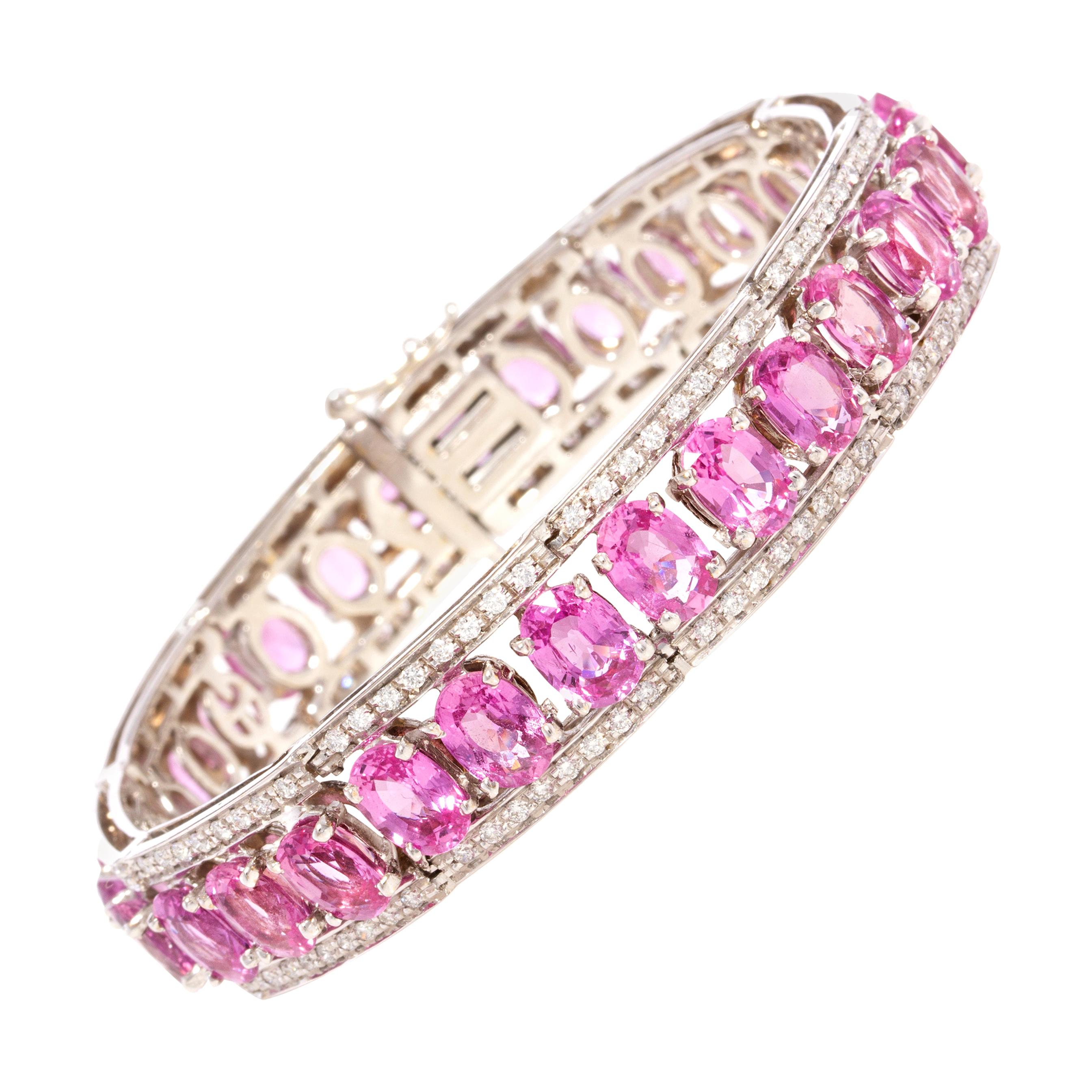Ella Gafter Pink Sapphire and Diamond Bangle Bracelet For Sale