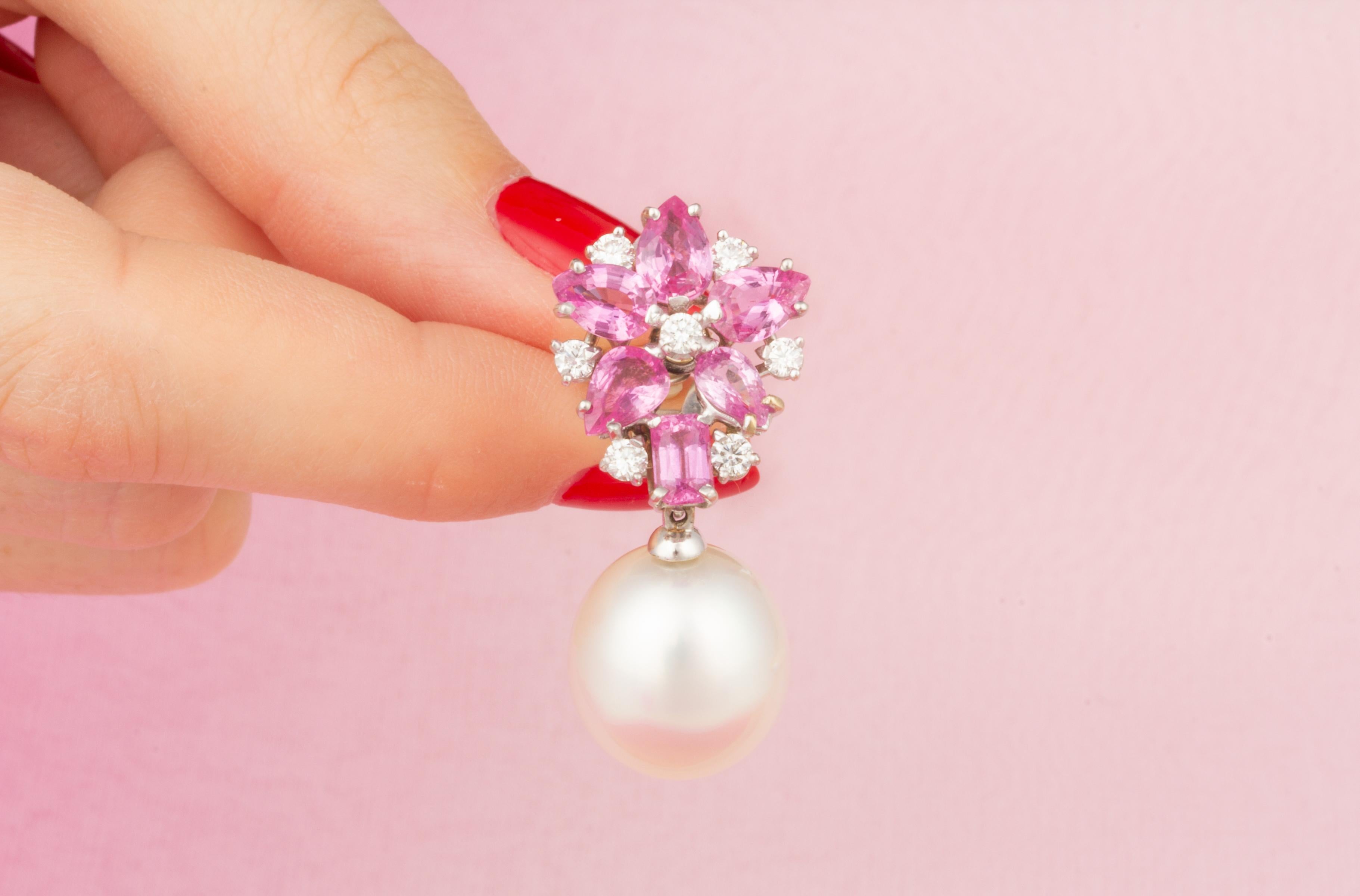 Ella Gafter Ohrringe mit rosa Saphir-Perlen und Diamanten  Damen im Angebot