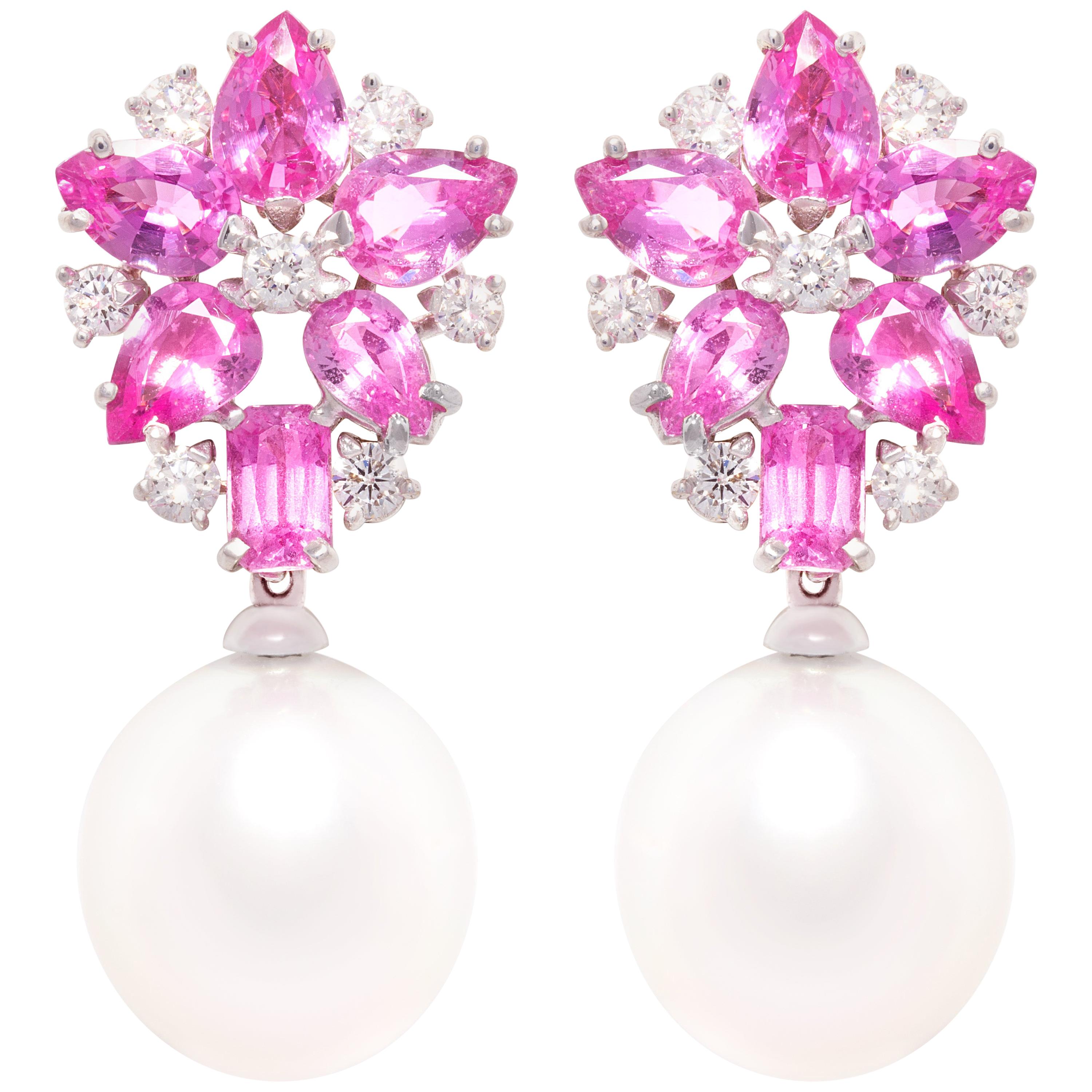 Ella Gafter Pink Sapphire Pearl Diamond Earrings 