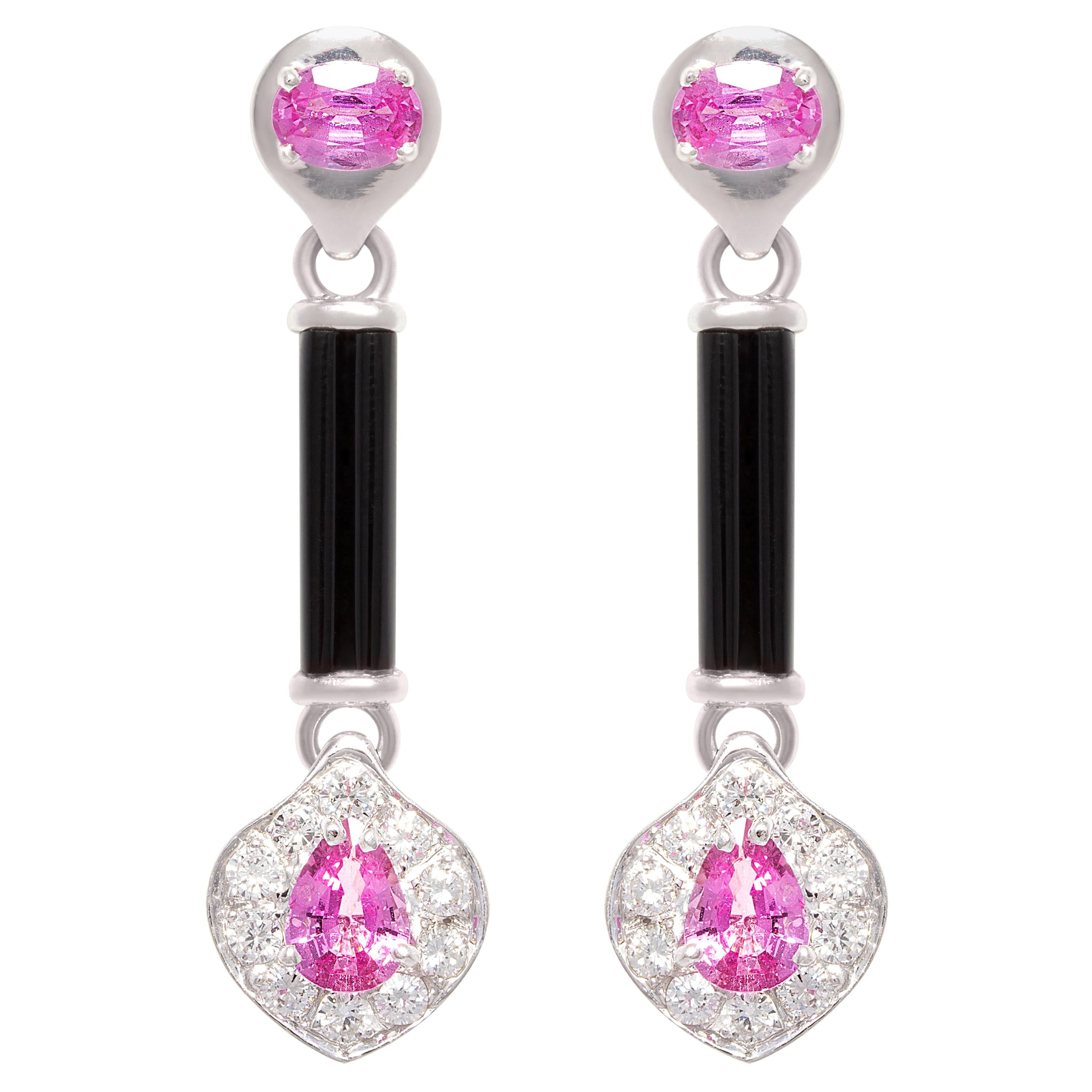 Ella Gafter Pink Sapphire Onyx Diamond Earrings  For Sale