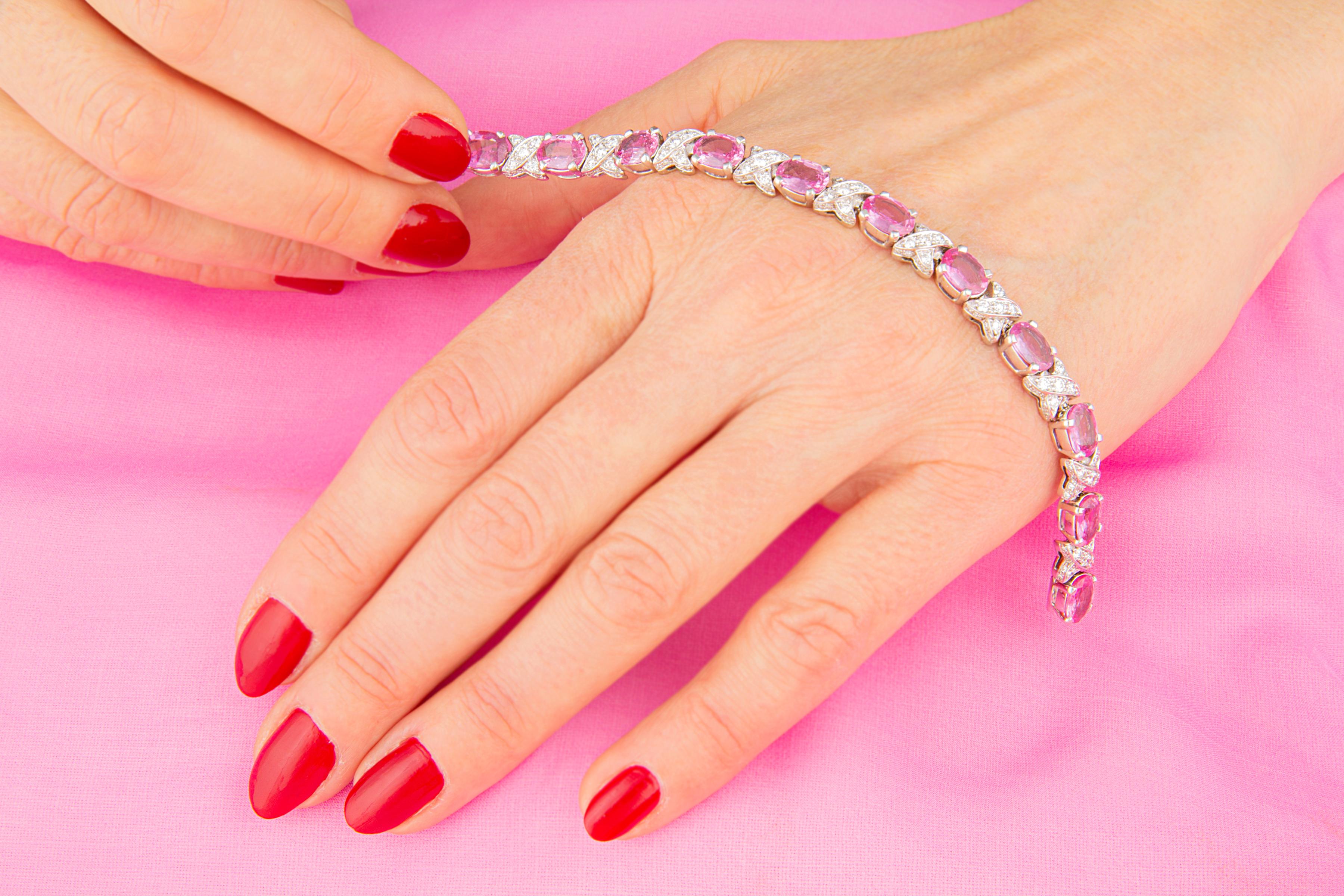Artist Ella Gafter Pink Sapphire Diamond Bracelet For Sale