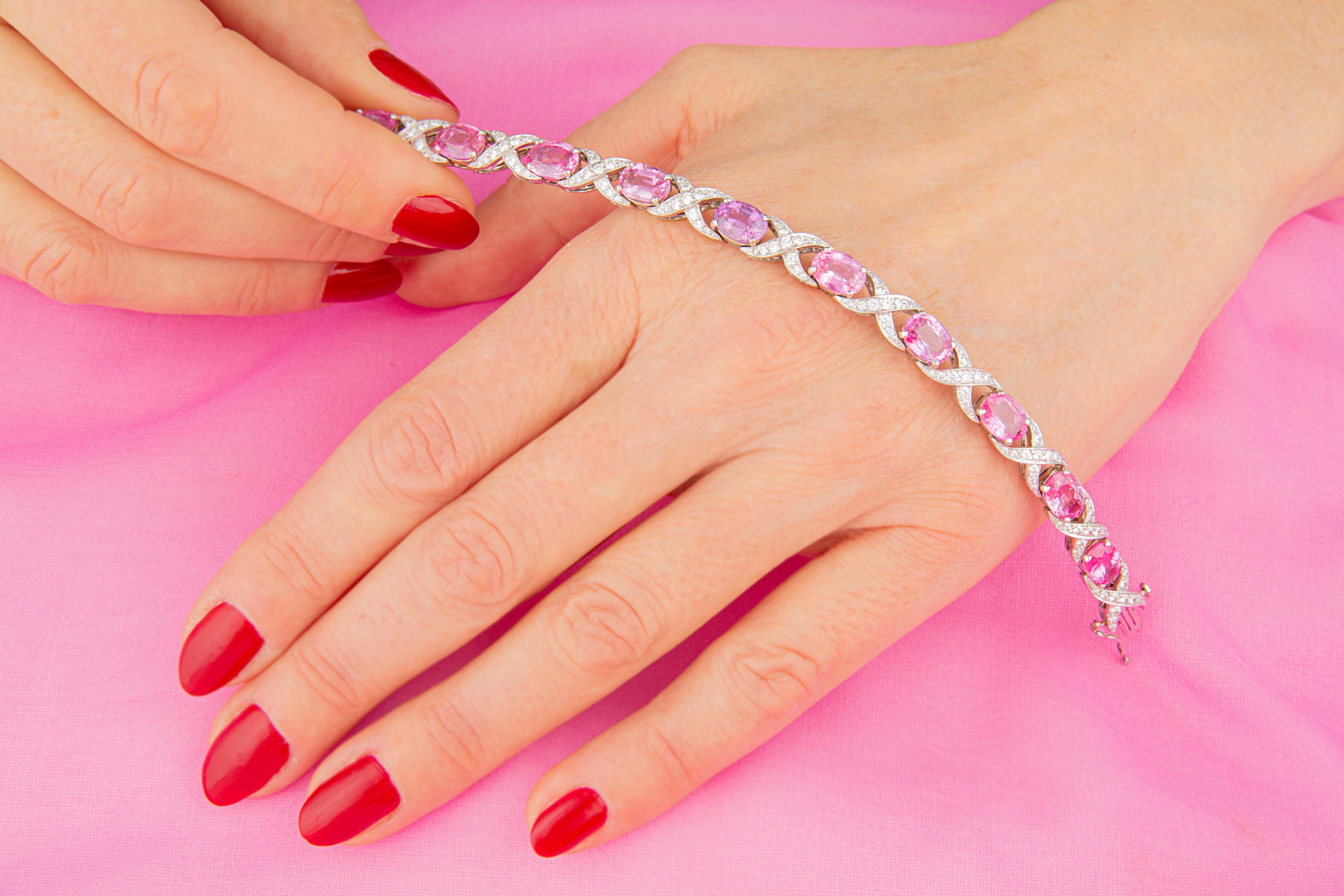 Artist Ella Gafter Pink Sapphire and Diamond Flexible Bracelet For Sale