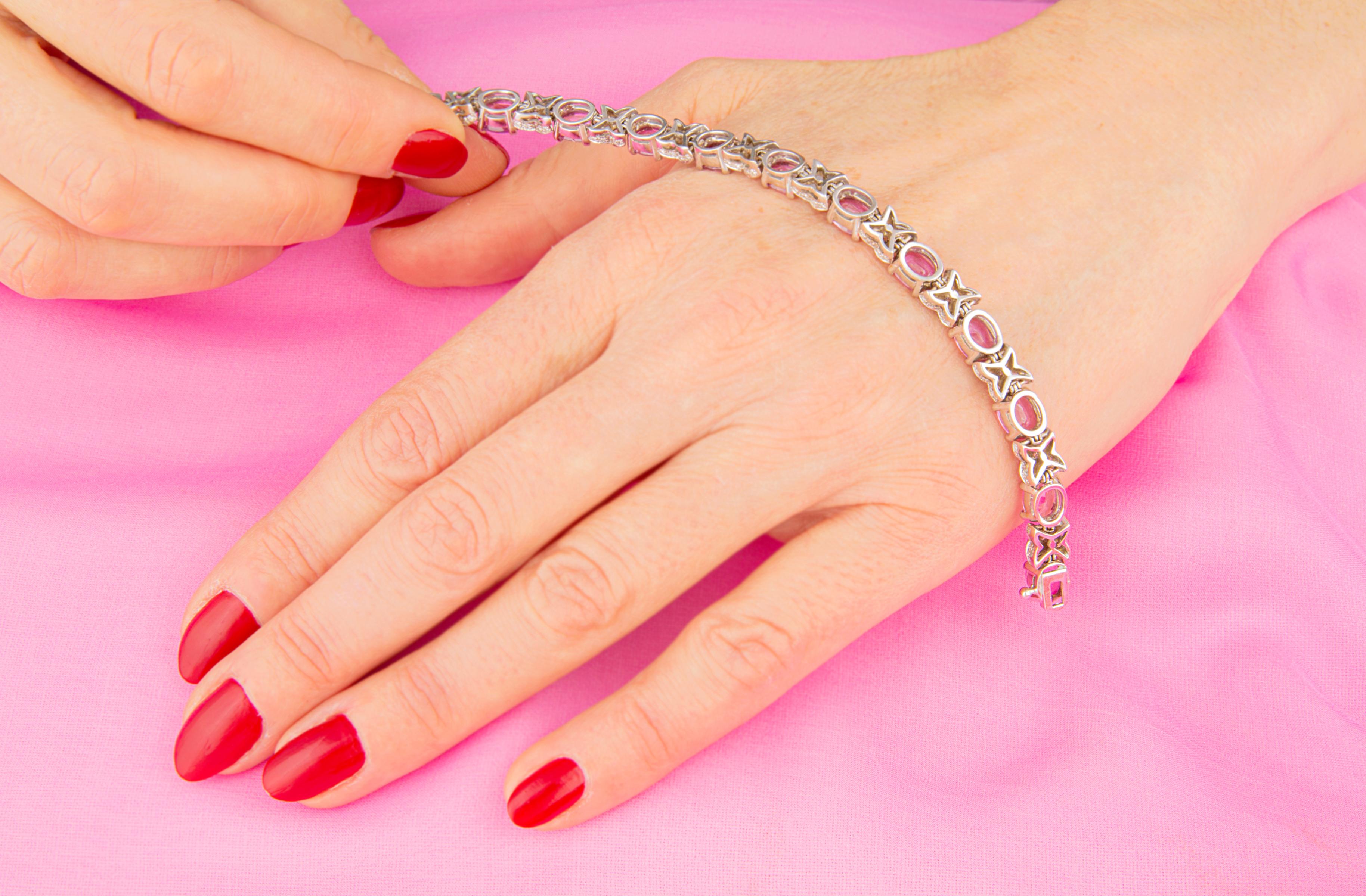Oval Cut Ella Gafter Pink Sapphire Diamond Flexible Bracelet For Sale