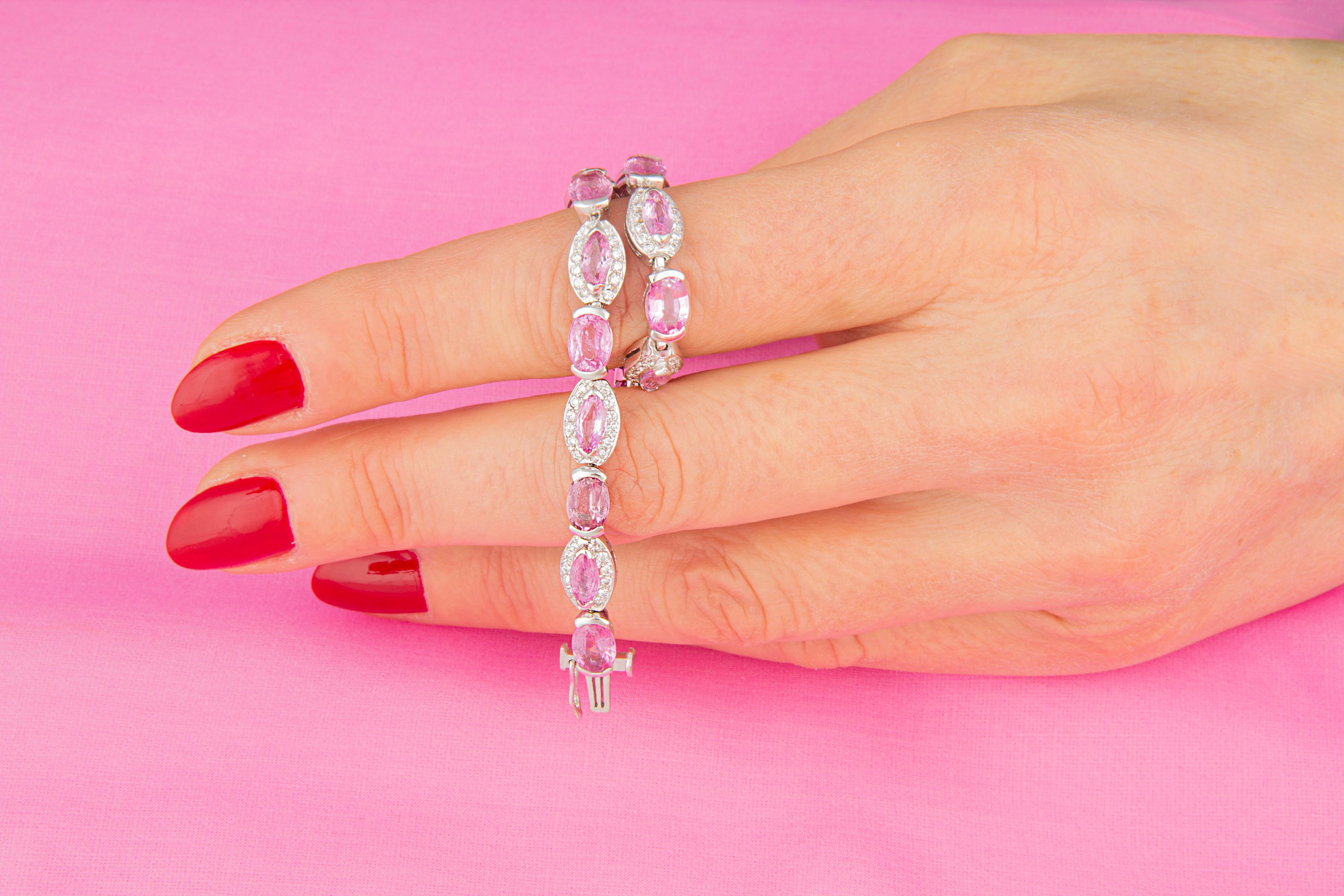 Women's Ella Gafter Pink Sapphire Diamond Flexible Tennis Bracelet For Sale
