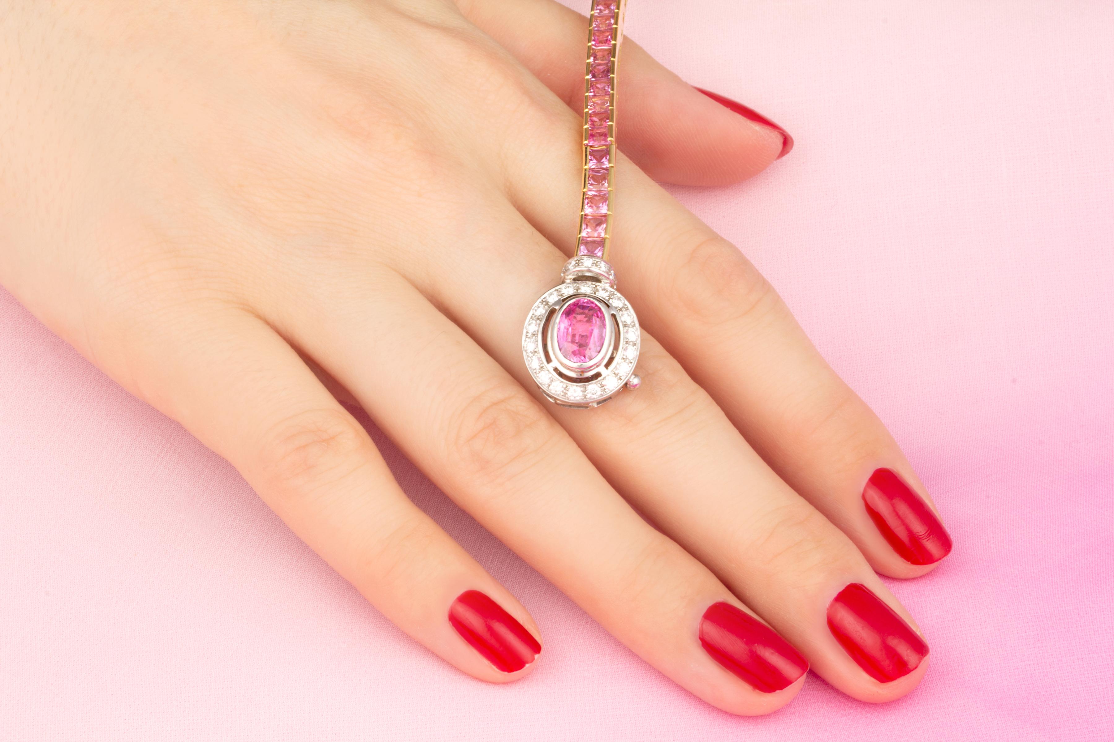 Artist Ella Gafter Pink Sapphire Diamond Color Bracelet For Sale