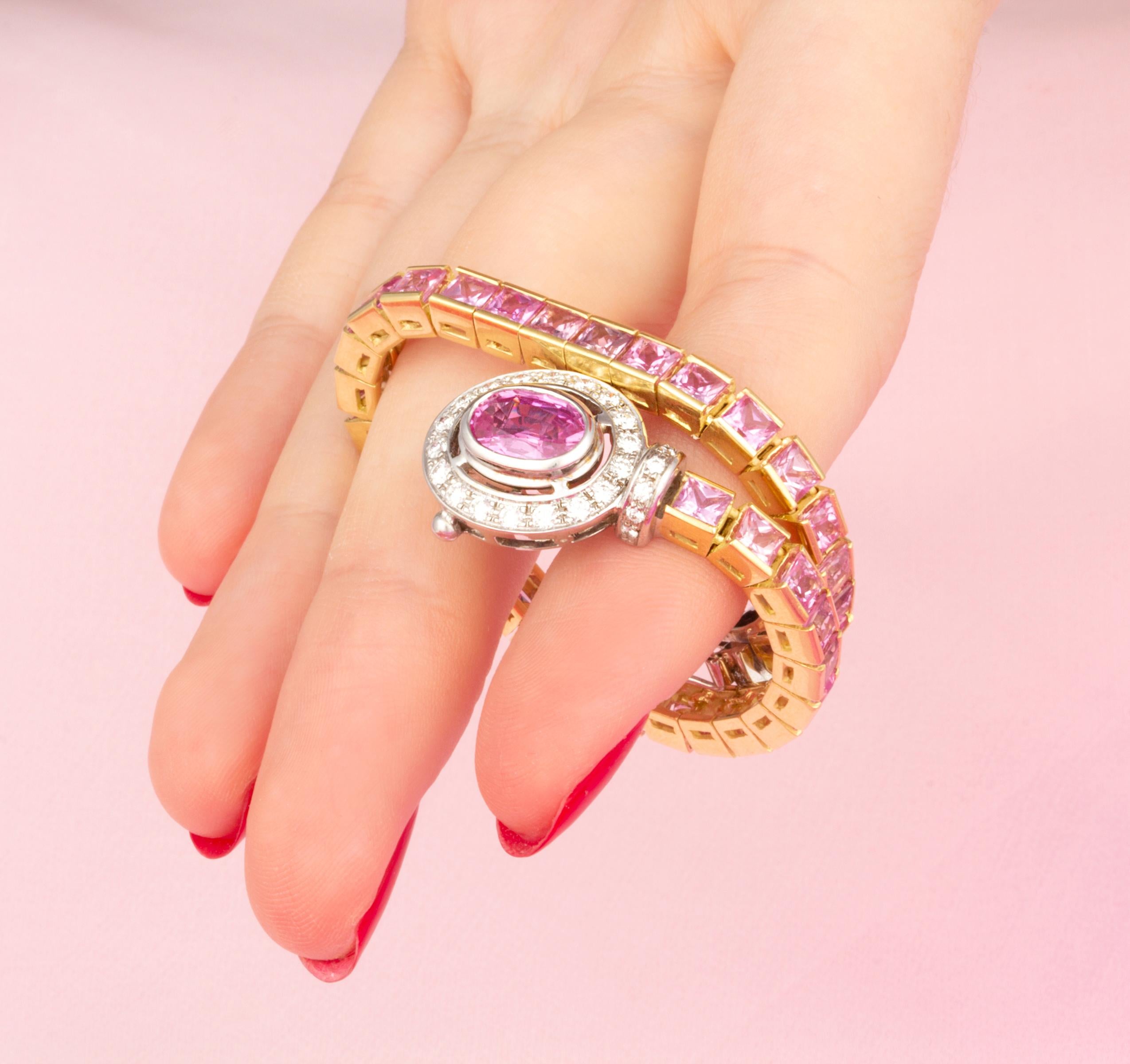 Women's Pink Sapphire Diamond Bracelet Design by Ella Gafter For Sale