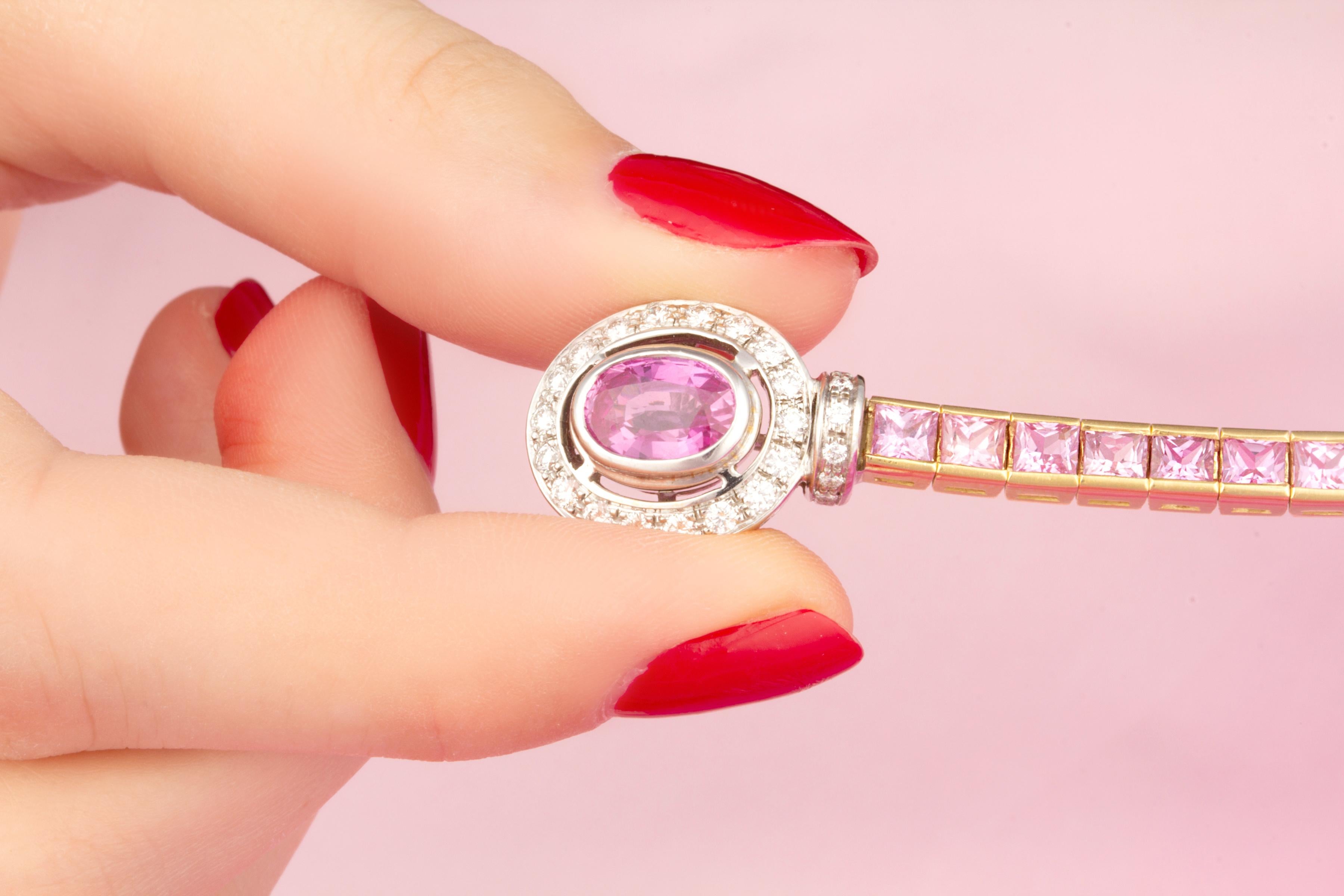 Ella Gafter Pink Sapphire Diamond Color Bracelet For Sale 2