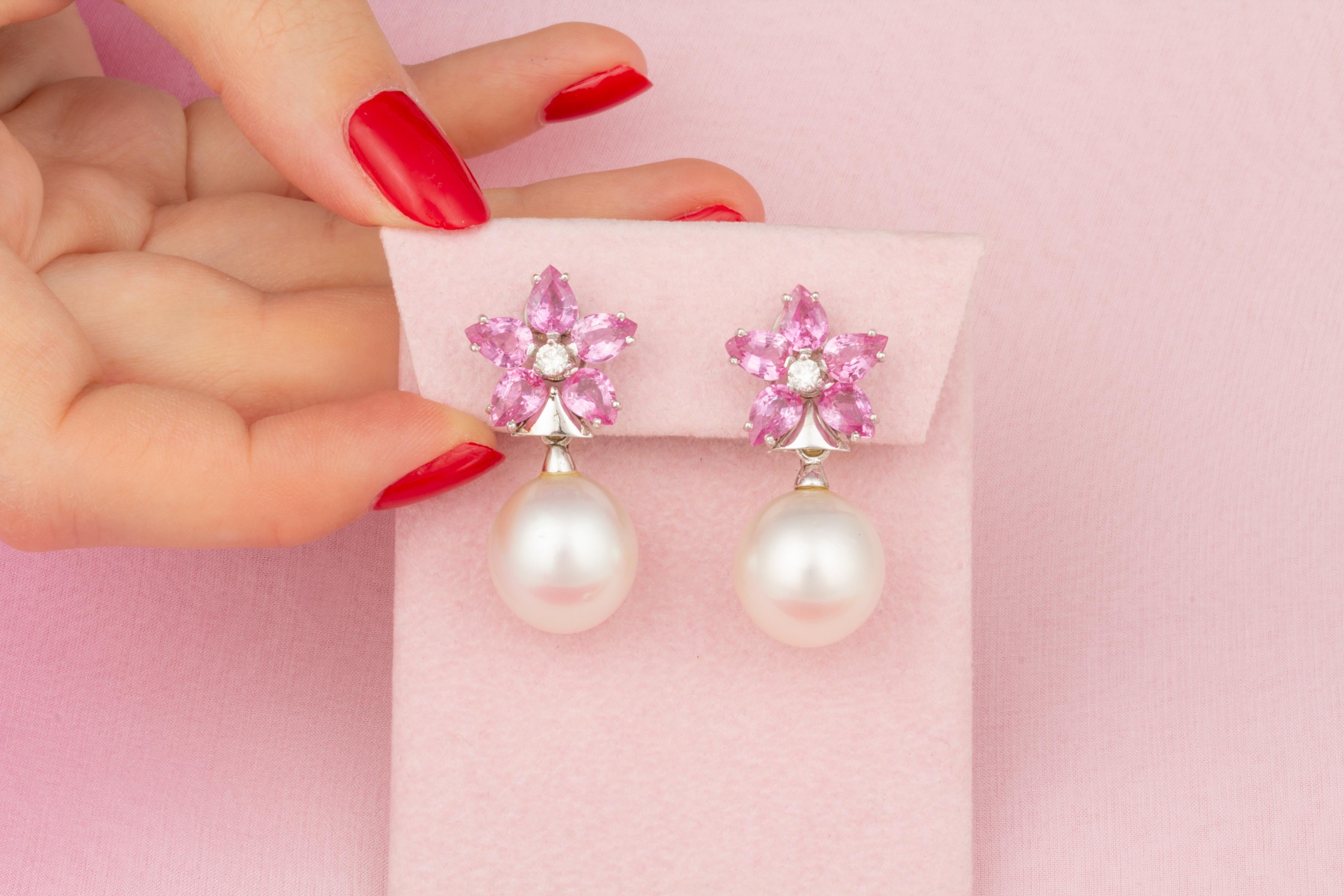Artist Ella Gafter Pink Sapphire Diamond Earrings  For Sale