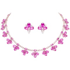 Pink Sapphire and Diamond Necklace and Earrings Set Design by Ella Gafter