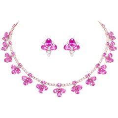 Ella Gafter Rosa Saphir-Diamant-Blumen-Halskette Ohrringe 