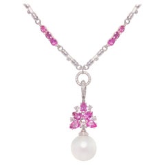 Ella Gafter Pink Sapphire Diamond Pearl Necklace