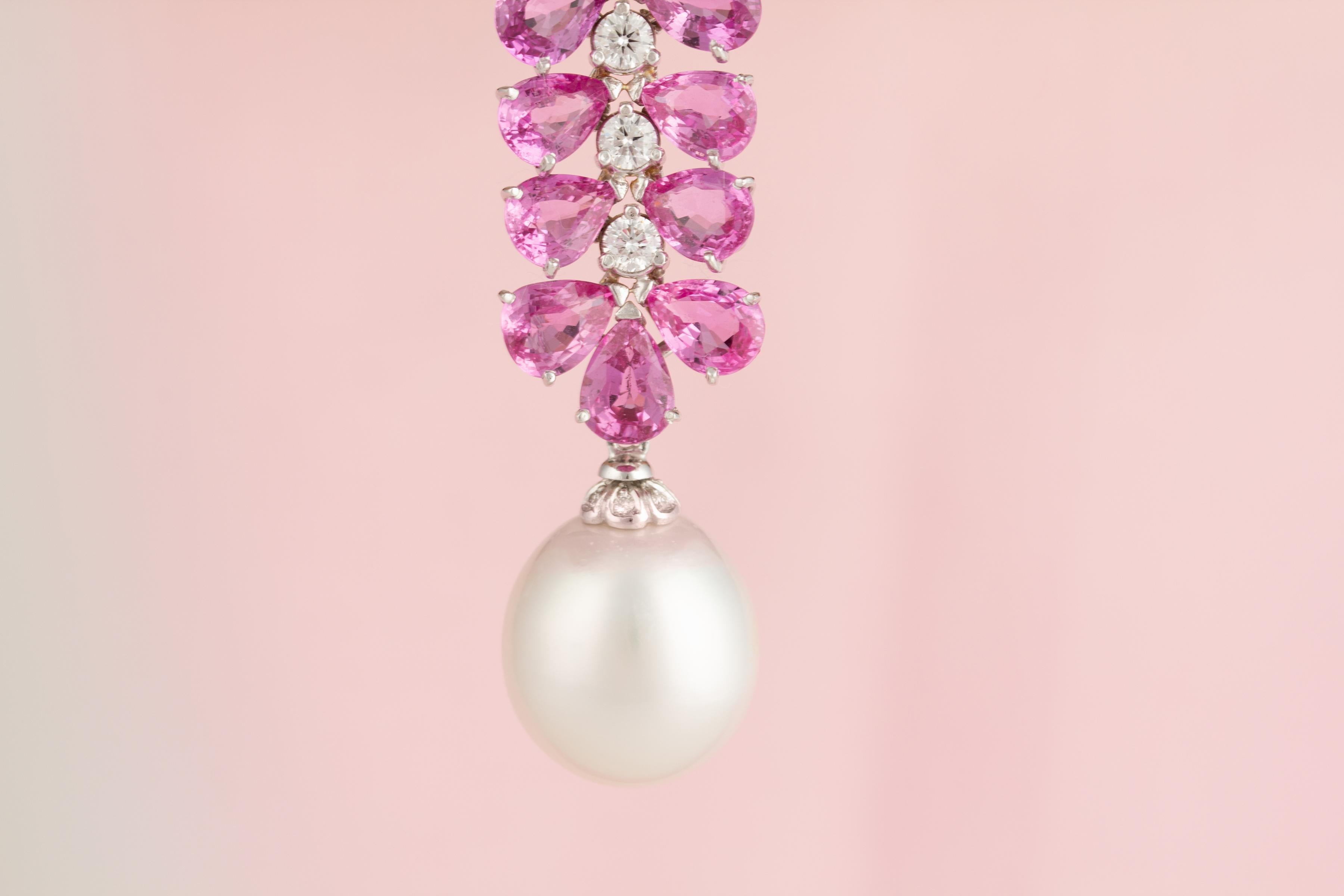 Ella Gafter Collier pendentif saphir rose, diamant et perle en vente 3