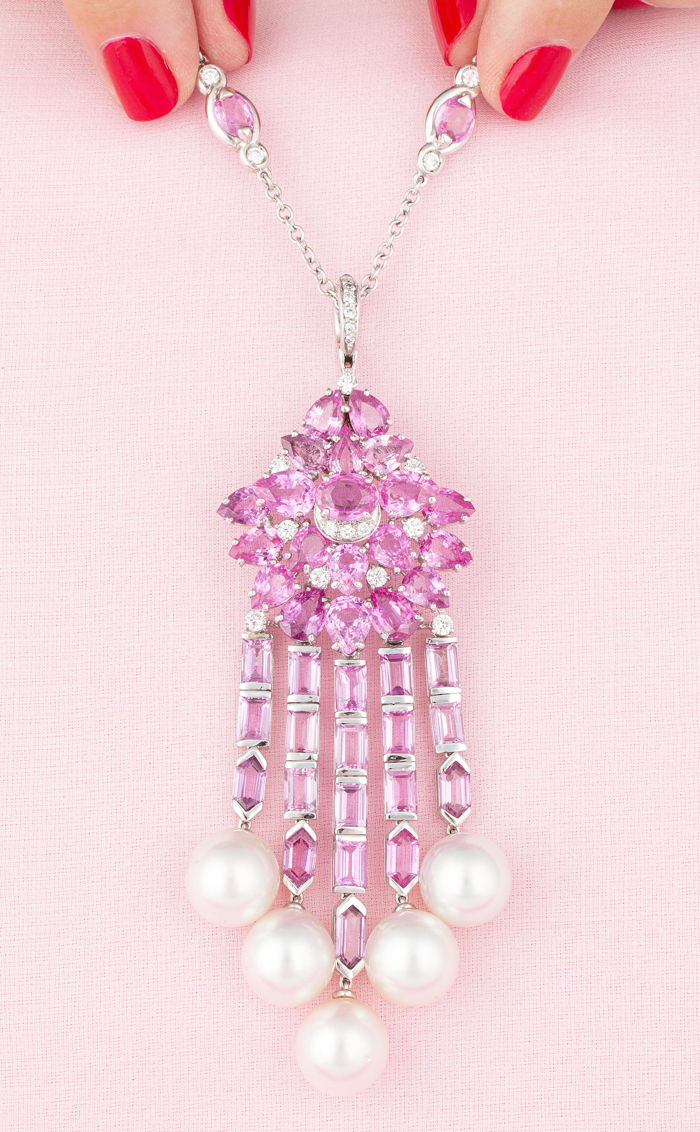 Artist Ella Gafter Pink Sapphire Diamond Pendant Necklace