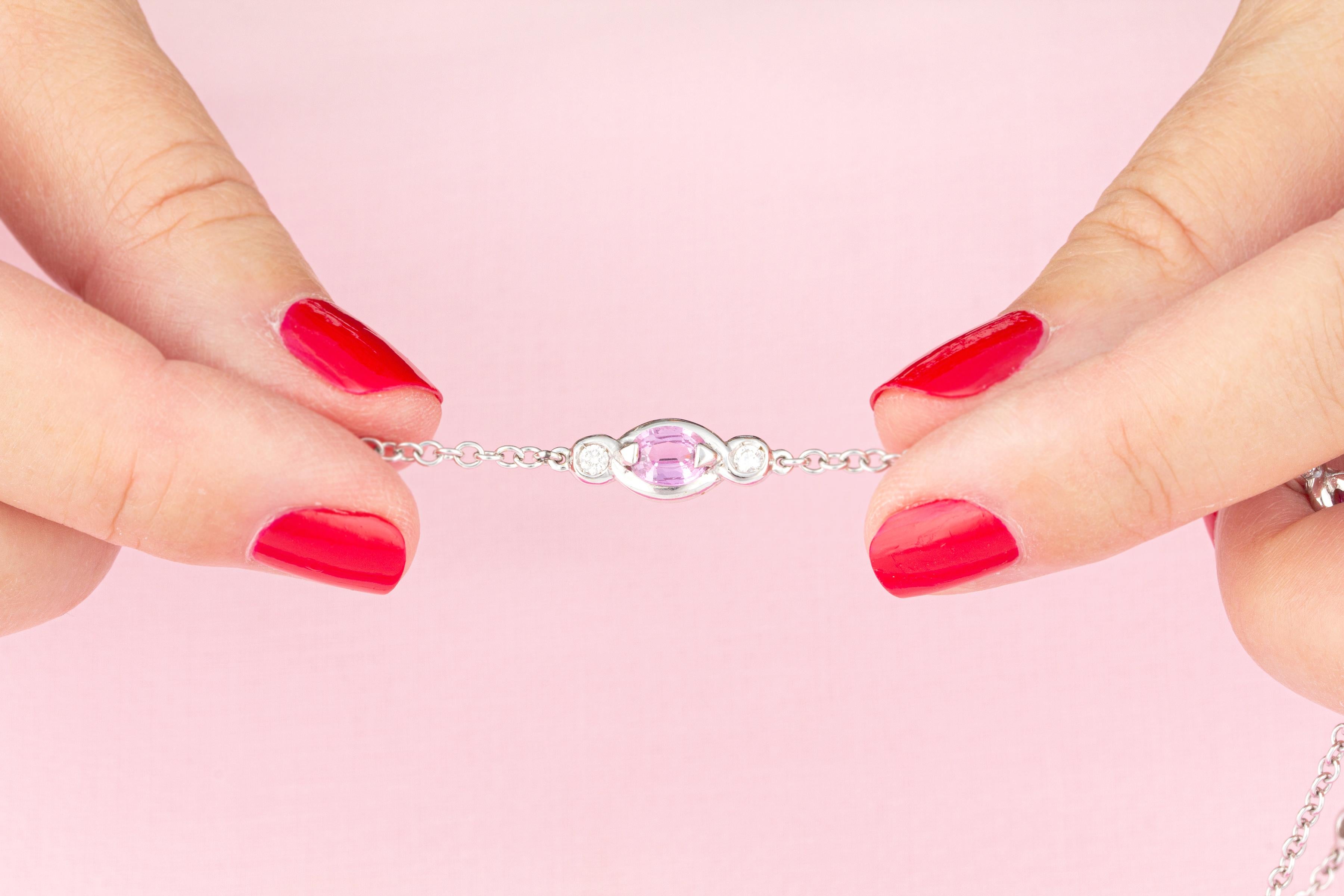 Ella Gafter Pink Sapphire Diamond Pendant Necklace In New Condition In New York, NY