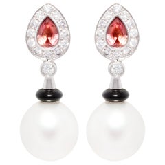 Ella Gafter Pink Sapphire Pearl Diamond Earrings 