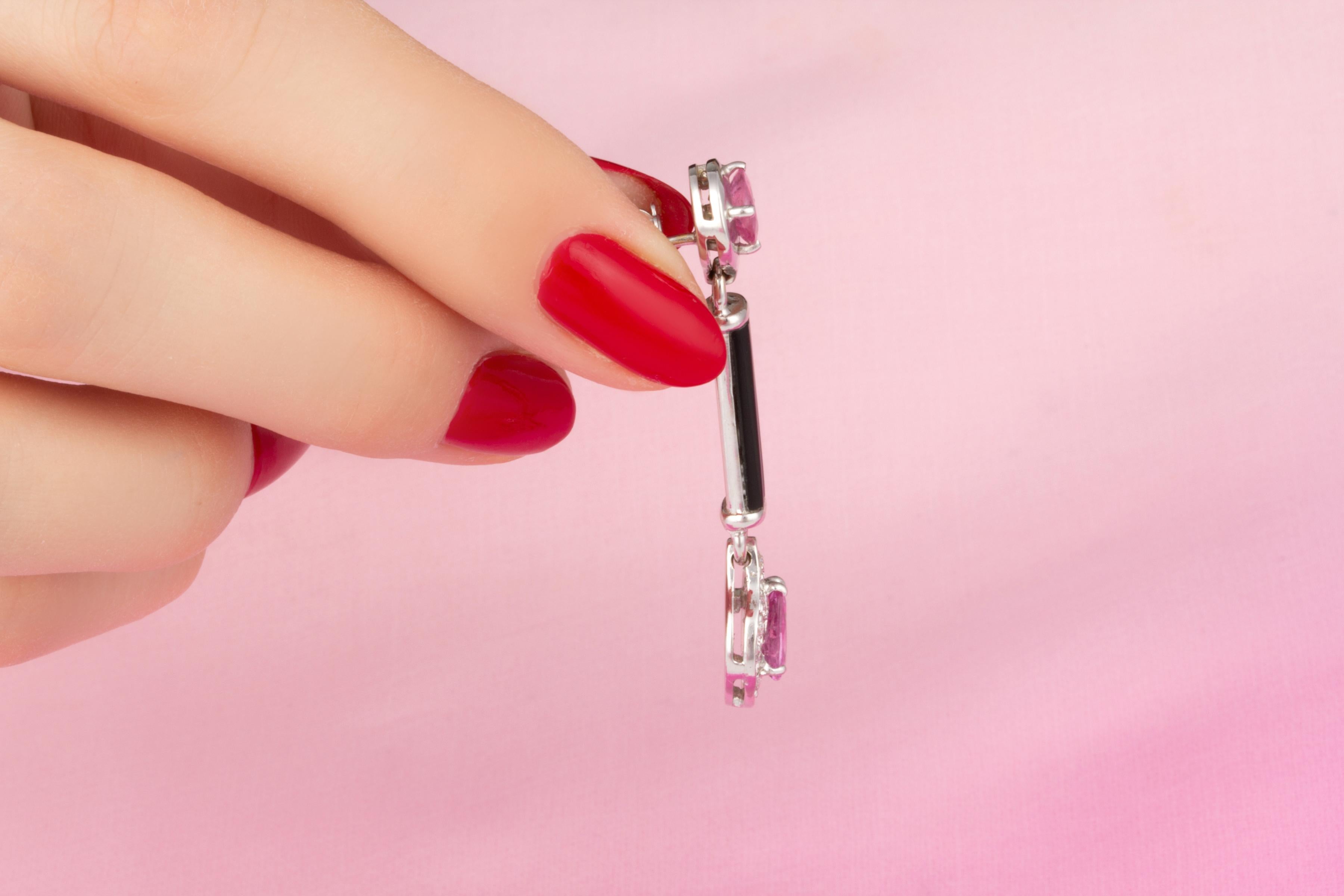 Women's Ella Gafter Pink Sapphire Onyx Diamond Earrings  For Sale