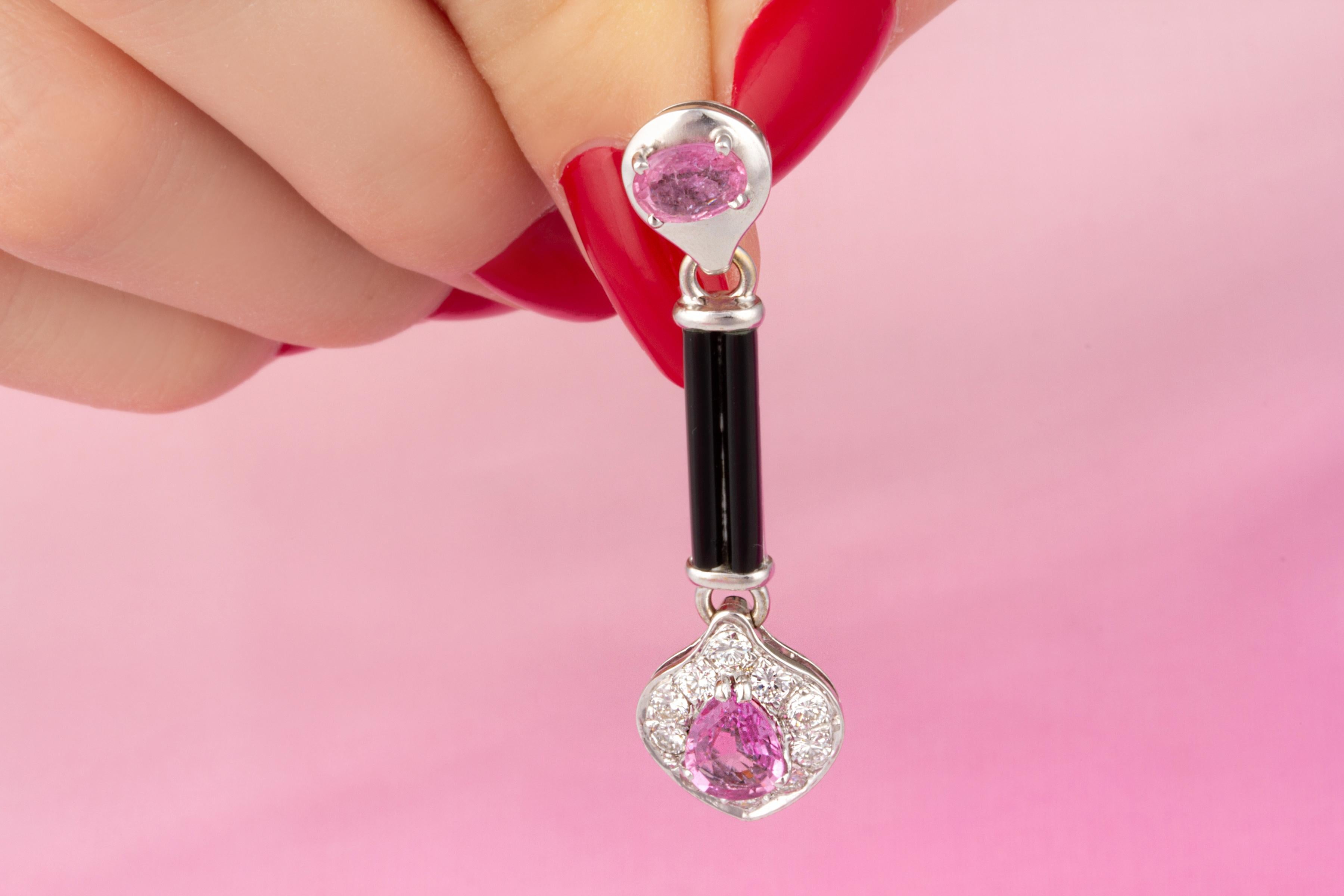 Ella Gafter Pink Sapphire Onyx Diamond Earrings  For Sale 2
