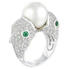 Ella Gafter Fische Diamant Perle Smaragd Zodiac Ring in 18K Ring