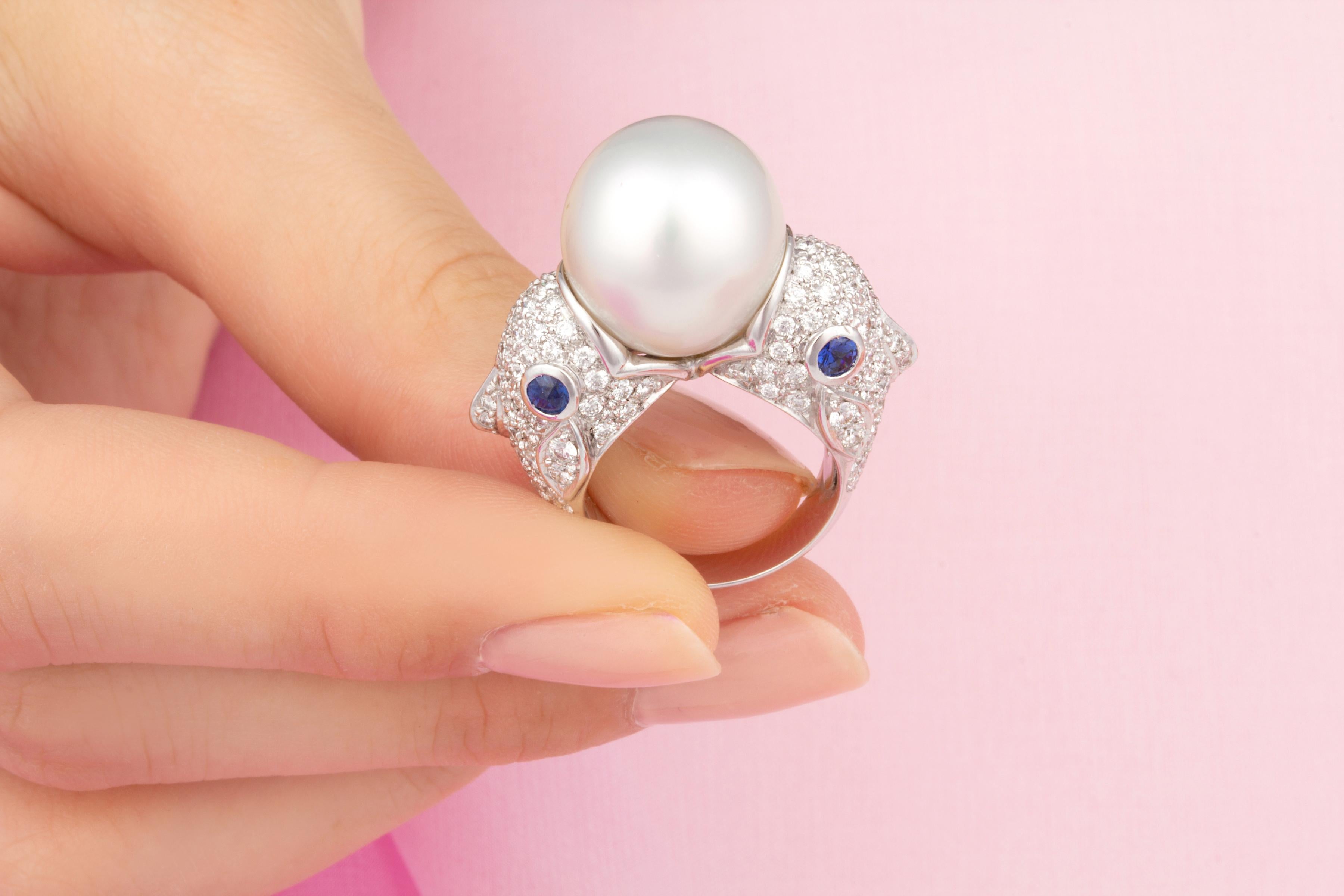 Artist Ella Gafter Pisces Diamond Sapphire Zodiac Ring  For Sale