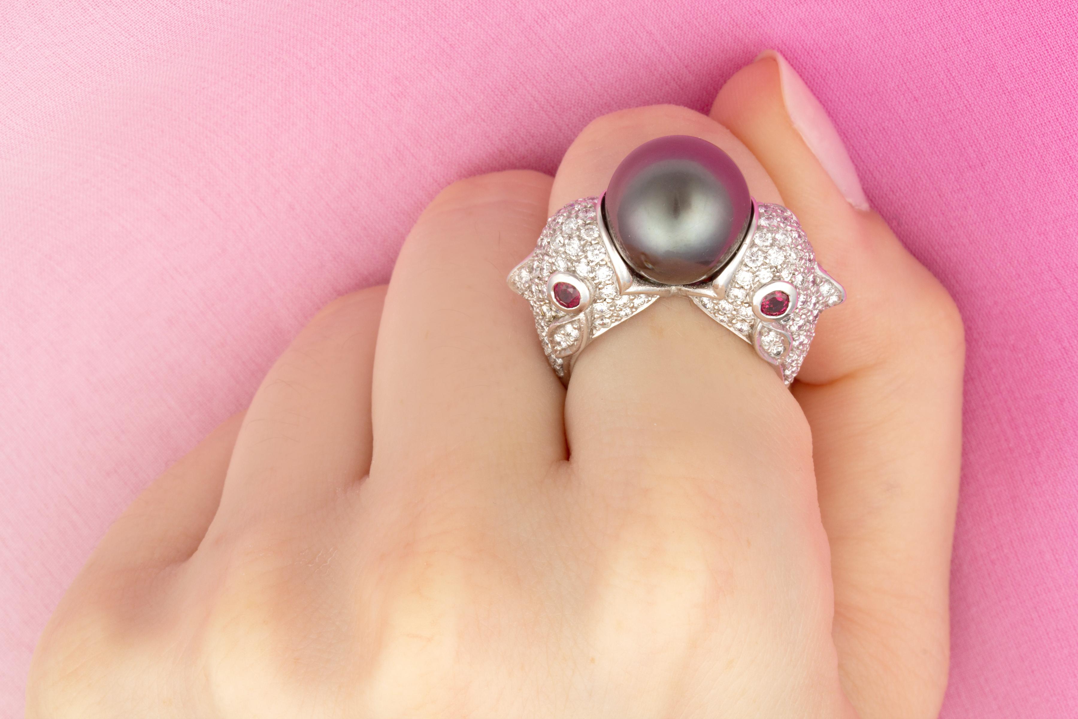 Artist Ella Gafter Pisces Diamonds Pearl Zodiac Ring  For Sale