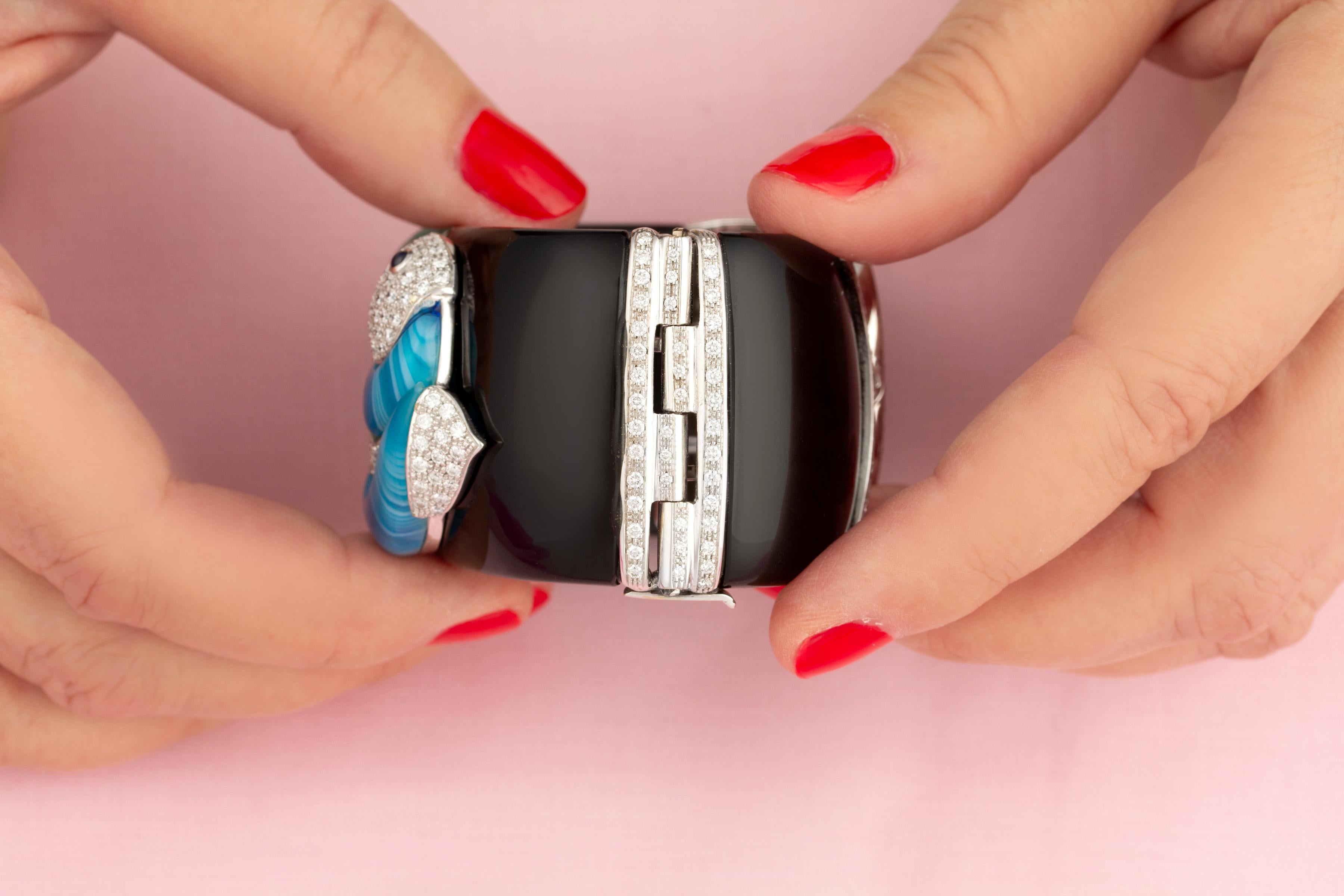 Women's Ella Gafter Pisces Zodiac Cuff Bracelet with Diamonds For Sale