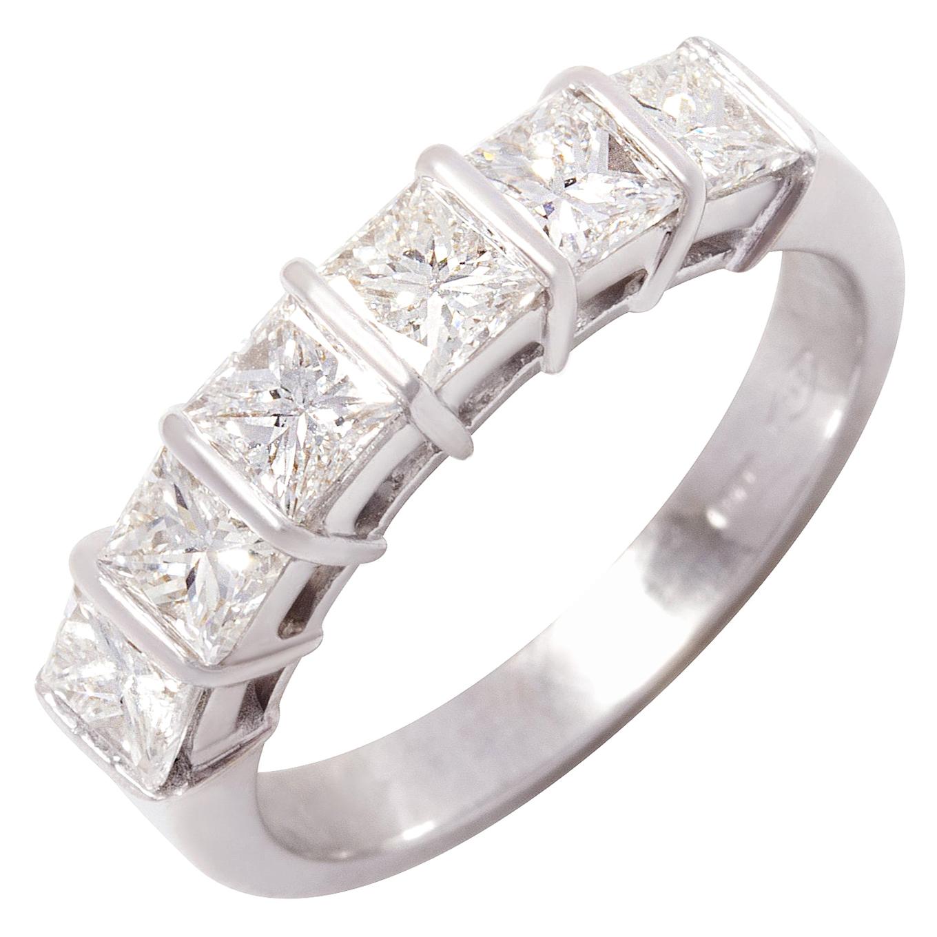 Ella Gafter Princess Cut Diamond White Gold Band Ring For Sale