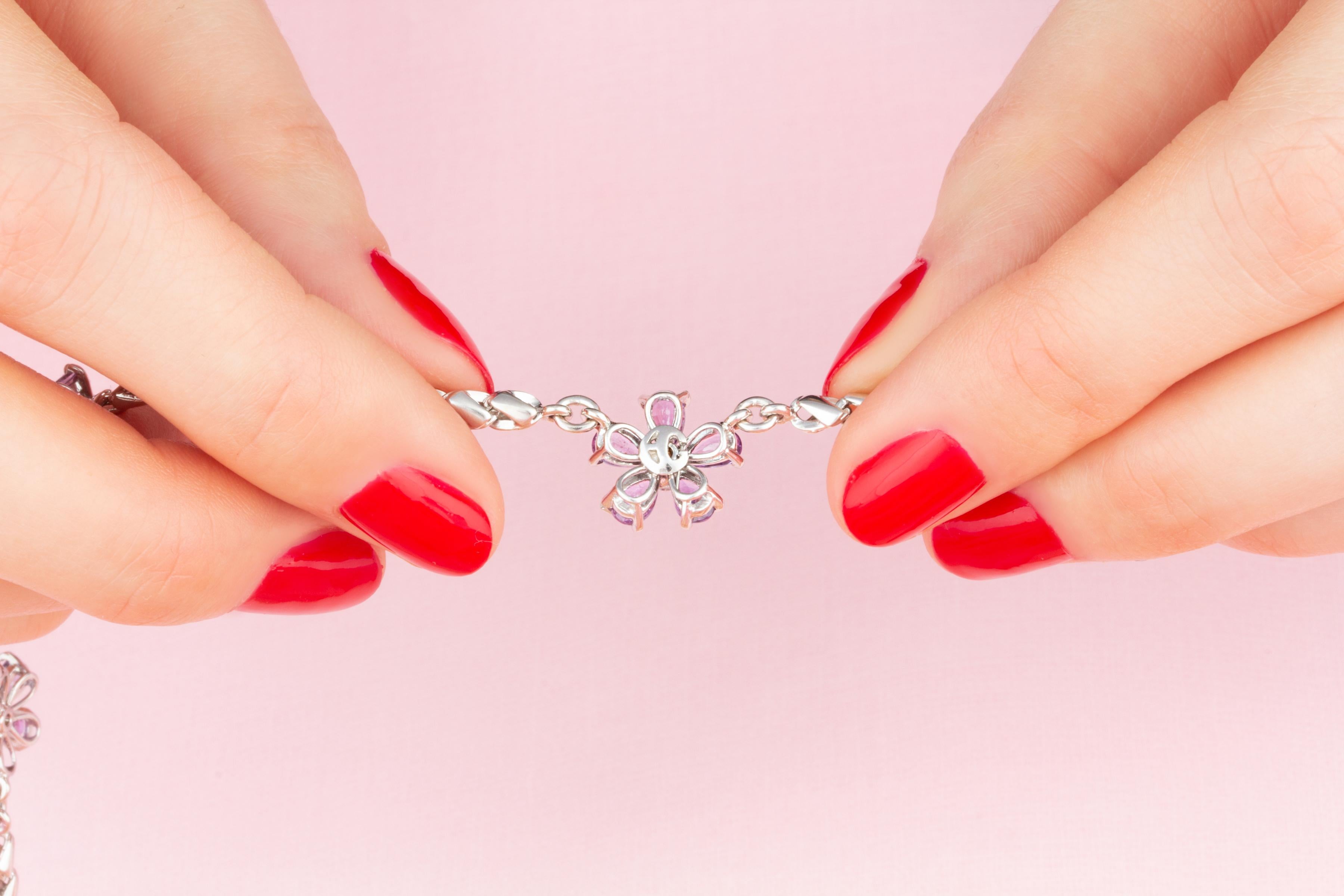 Pear Cut Ella Gafter Purple Sapphire Diamond Necklace For Sale