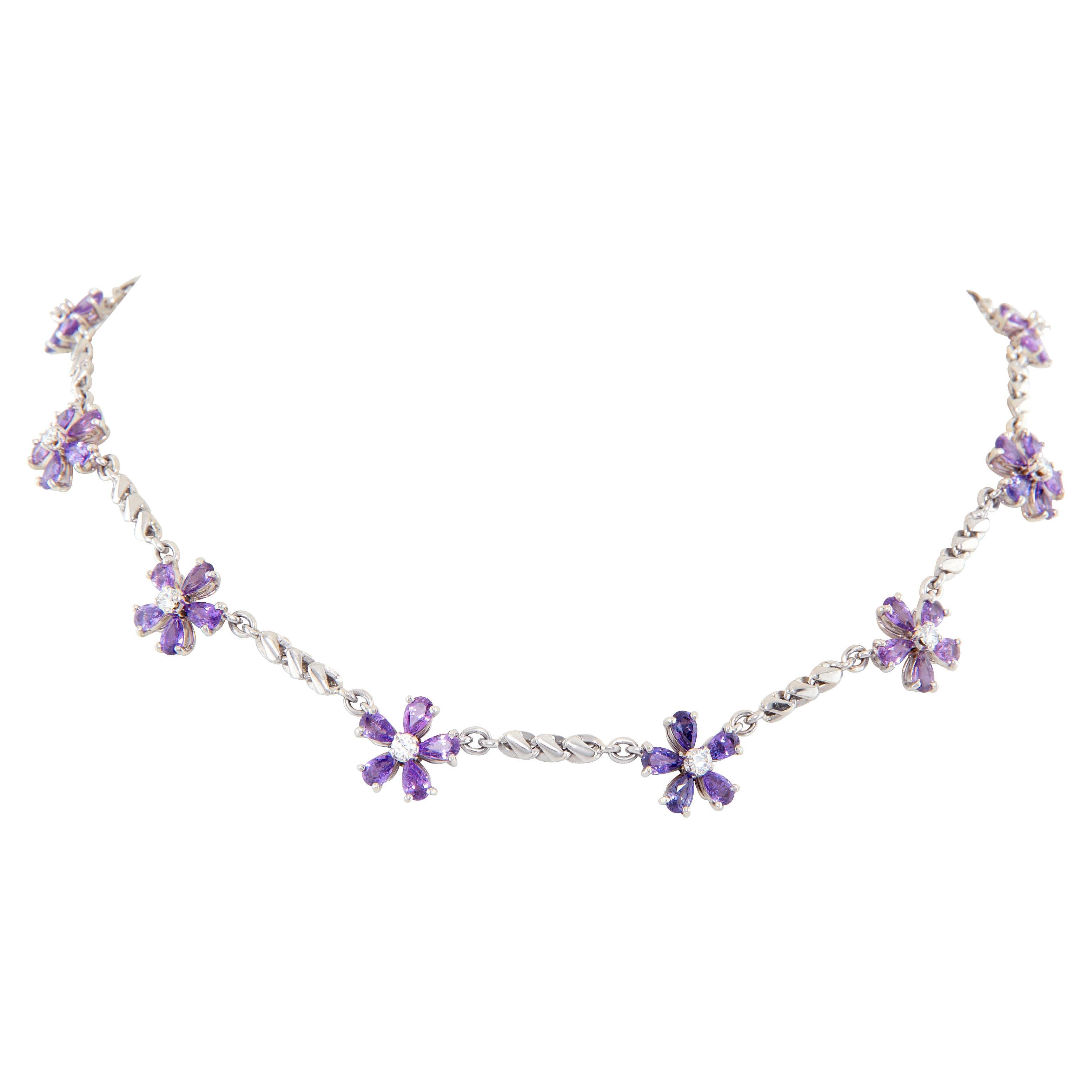 Ella Gafter Purple Sapphire Diamond Necklace For Sale