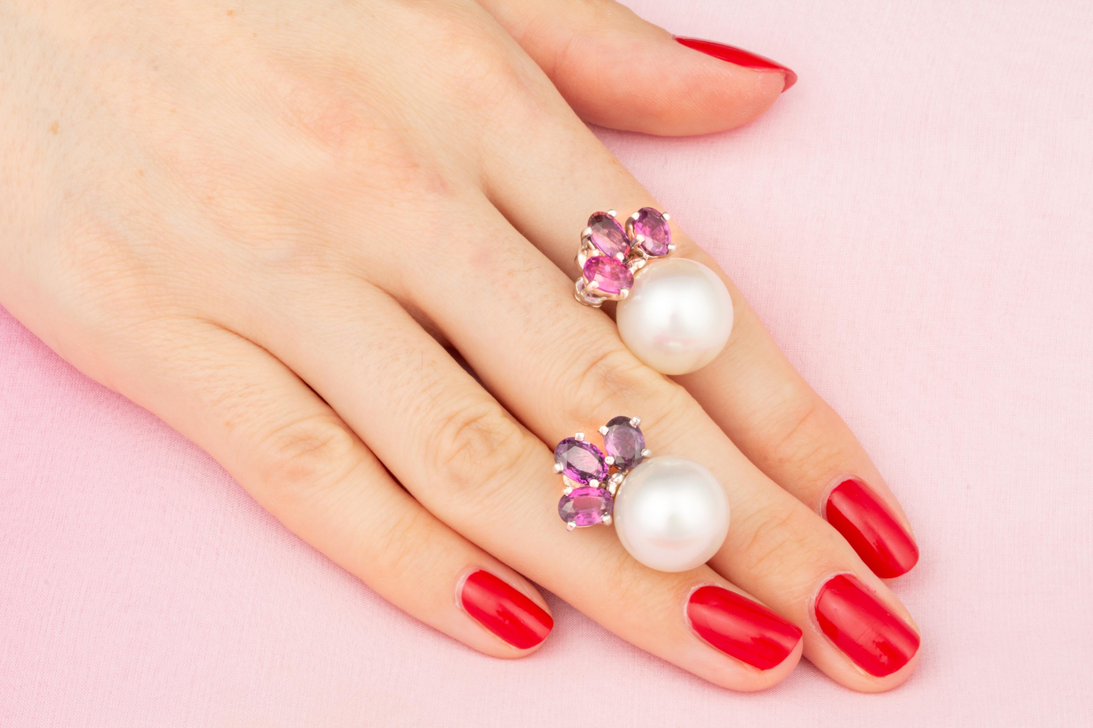 Oval Cut Lavender Sapphire South Sea Pearl Clip-On Earrings Design by Ella Gafter For Sale