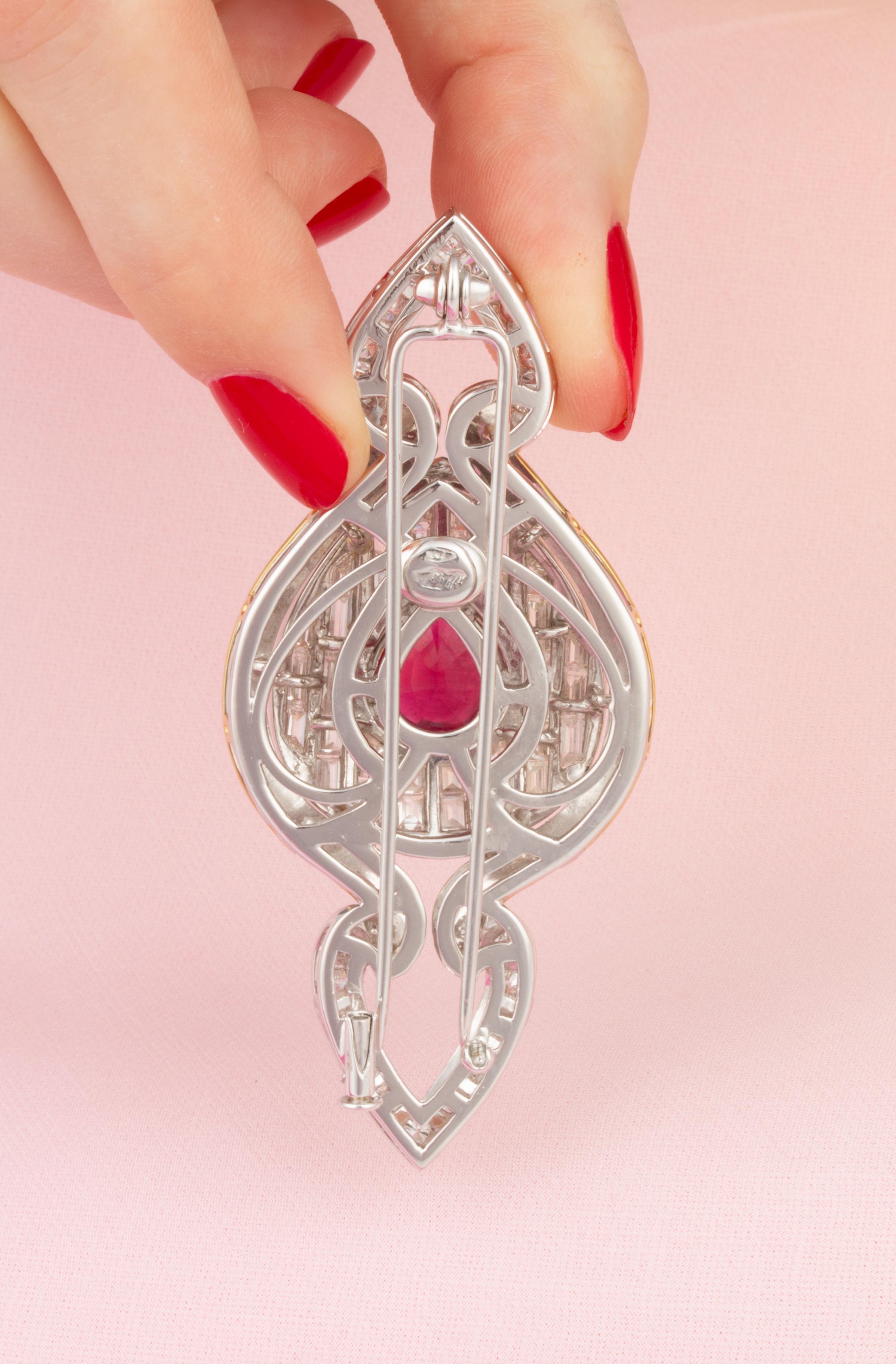 Ella Gafter Ruby Diamond Pin Brooch  In New Condition For Sale In New York, NY