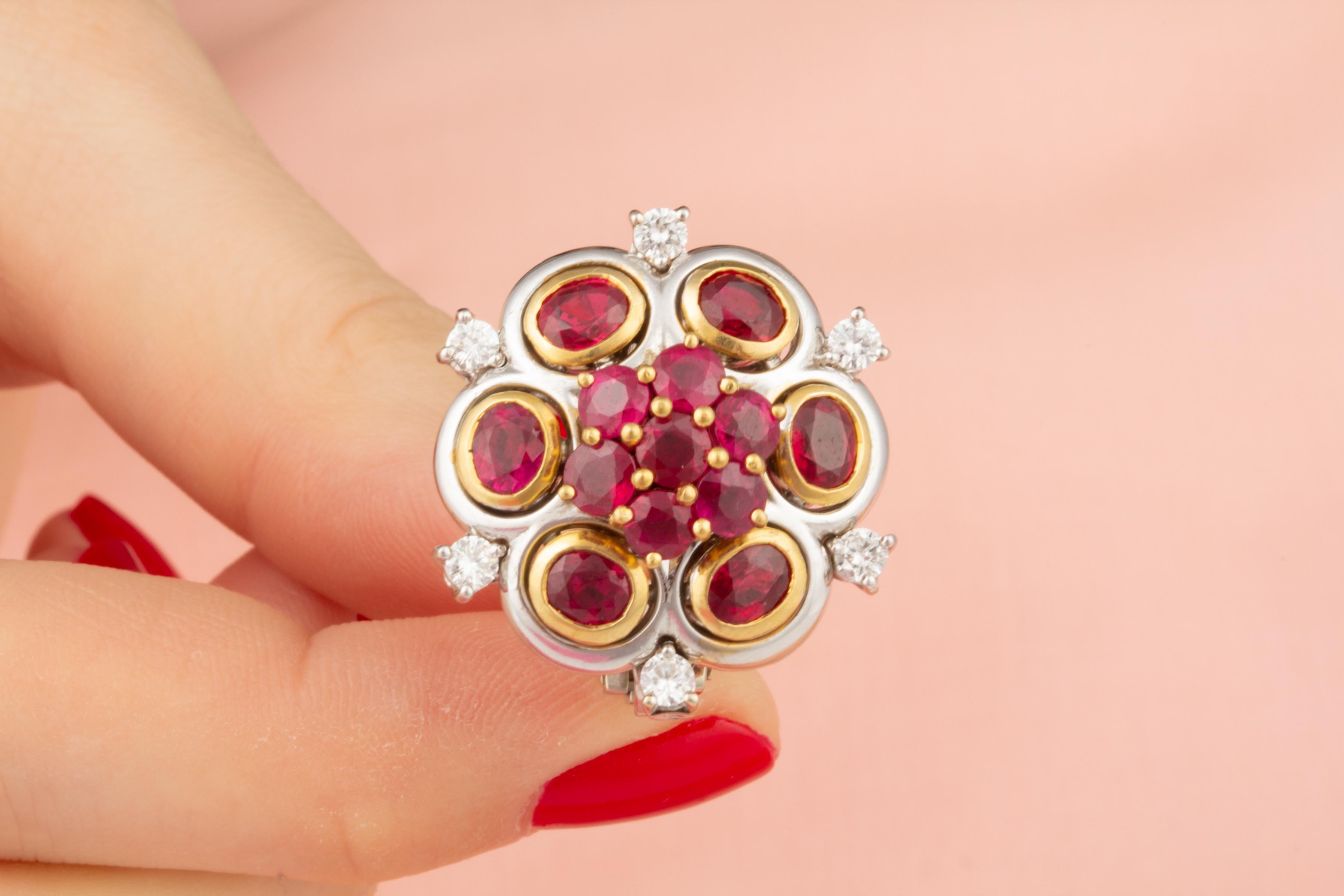 Ella Gafter Ruby Diamond Flower Earrings  For Sale 2