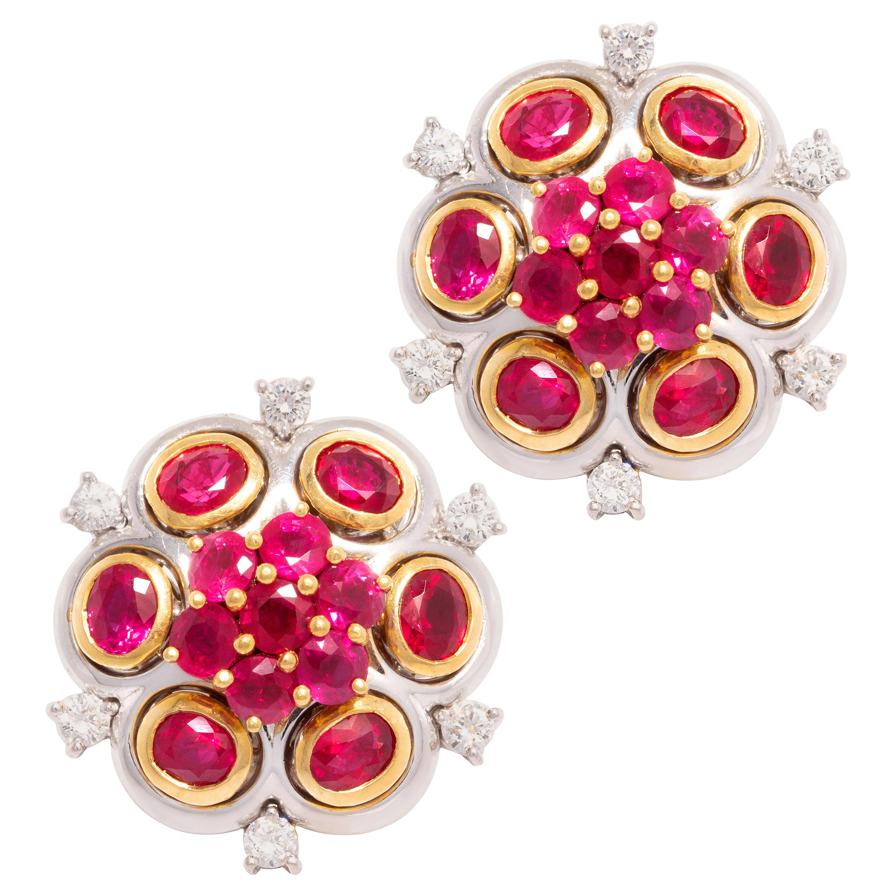 Ella Gafter Ruby Diamond Flower Earrings 