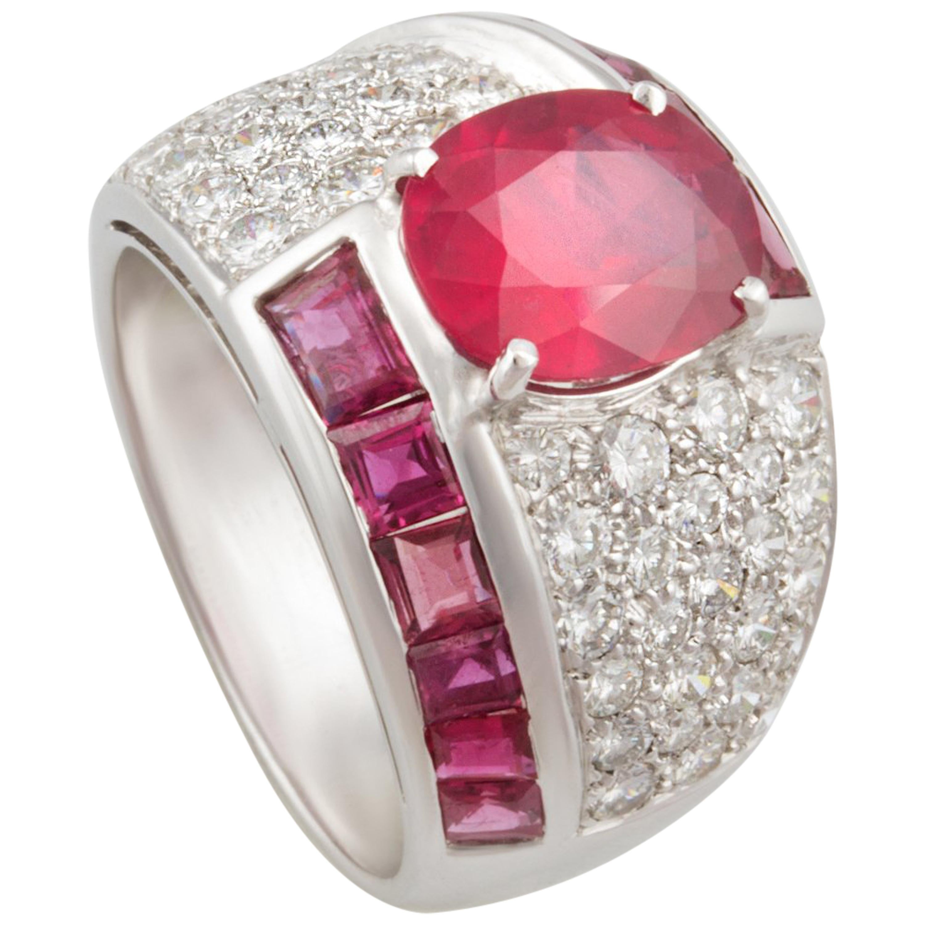 Ella Gafter Diamond Ruby Cocktail Ring For Sale