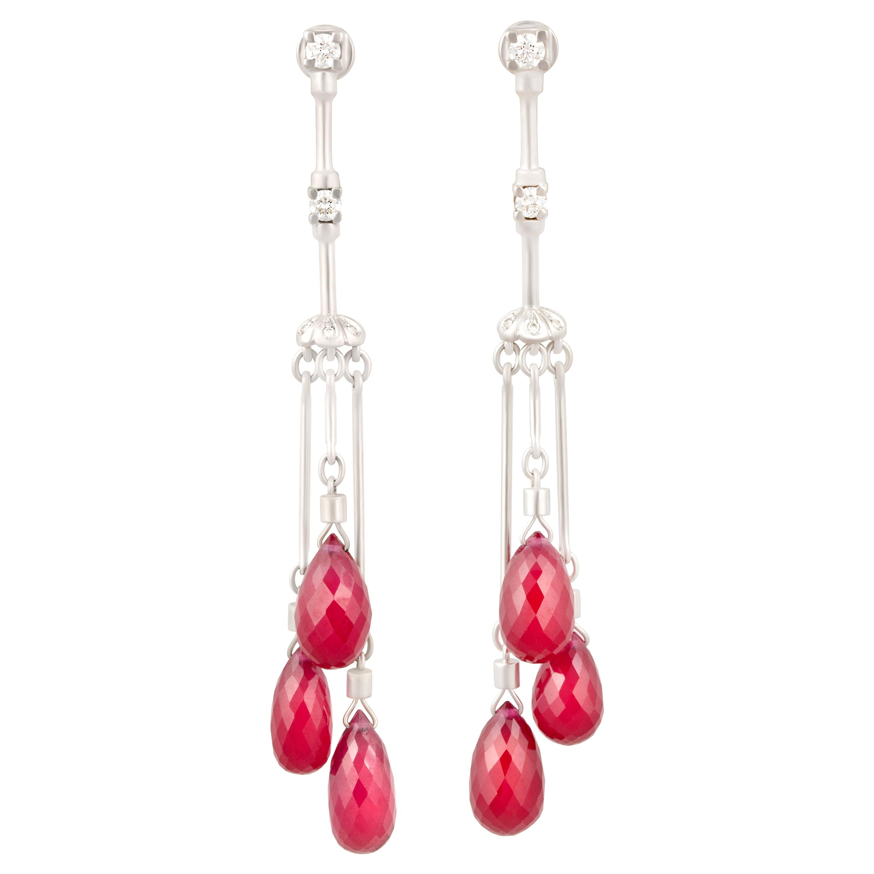 Pendientes de gota de diamante rubí Briolet Chandelier Design by Ella Gafter