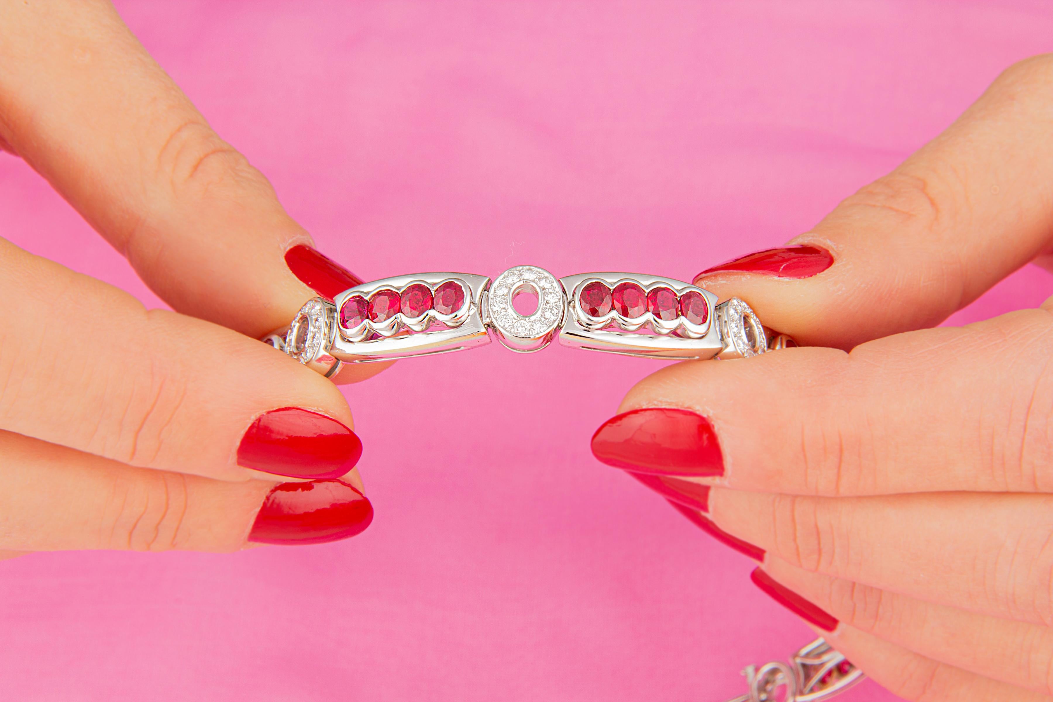 Oval Cut Ella Gafter Ruby Diamond Flexible Bracelet For Sale